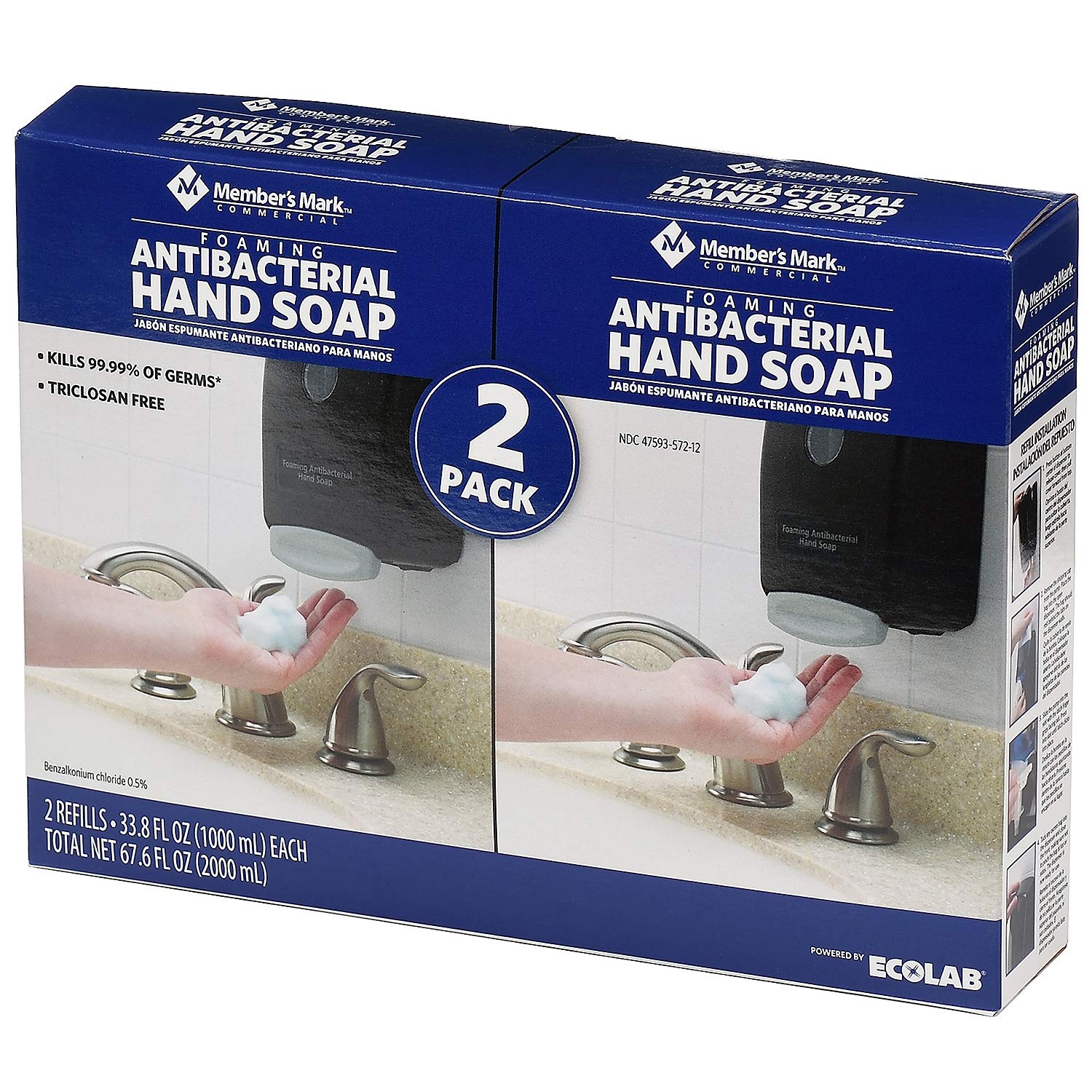 Proforce\/Members Mark Commercial Foaming Antibacterial Hand Soap 2 Pack Refills, 33.8 Fl. Oz