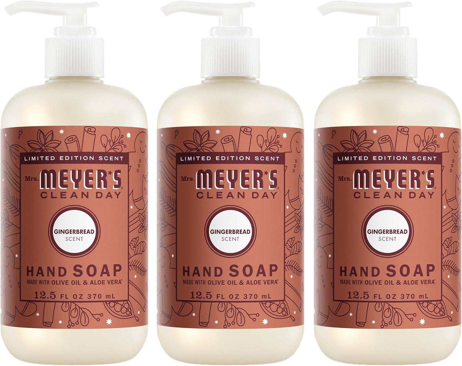 Mrs. MEYER'S Clean Day Liquid Hand Soap, Gingerbread Scent, 12.5 fl oz (Pack of 3)