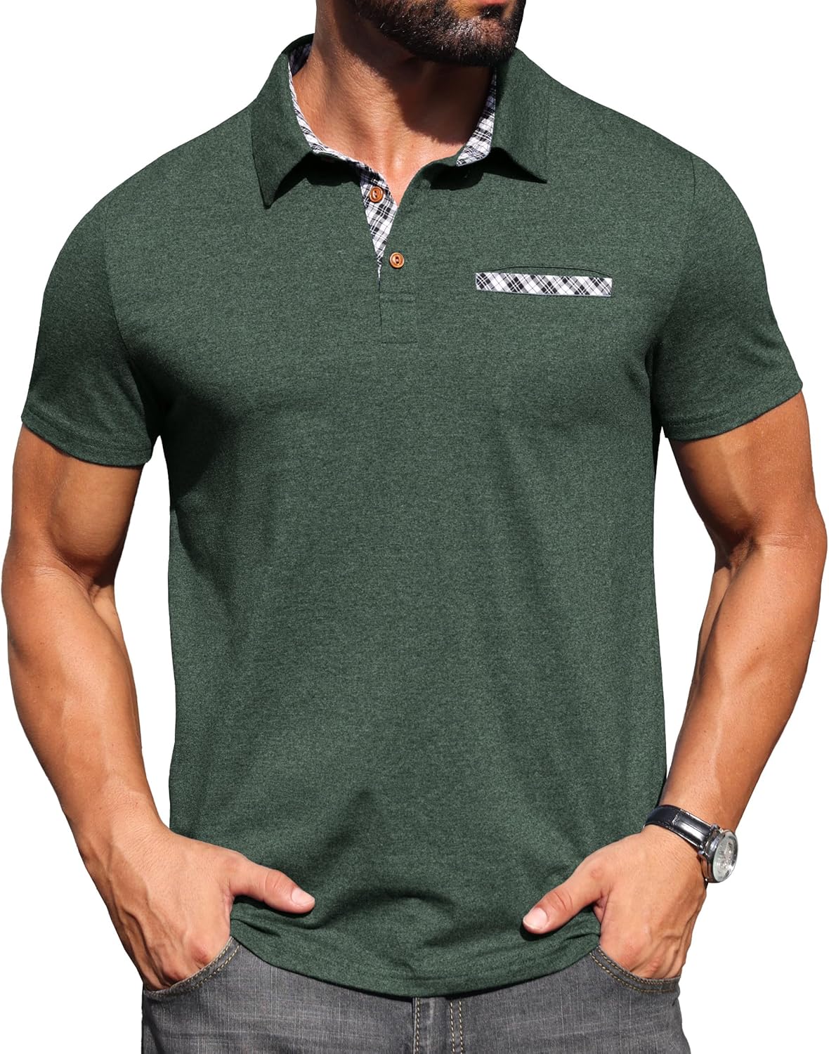 Sailwind Men's Polo Shirts Lightweight Short Sleeve Casual Cotton T-Shirt Summer Button Collared Golf Tee with Pocket