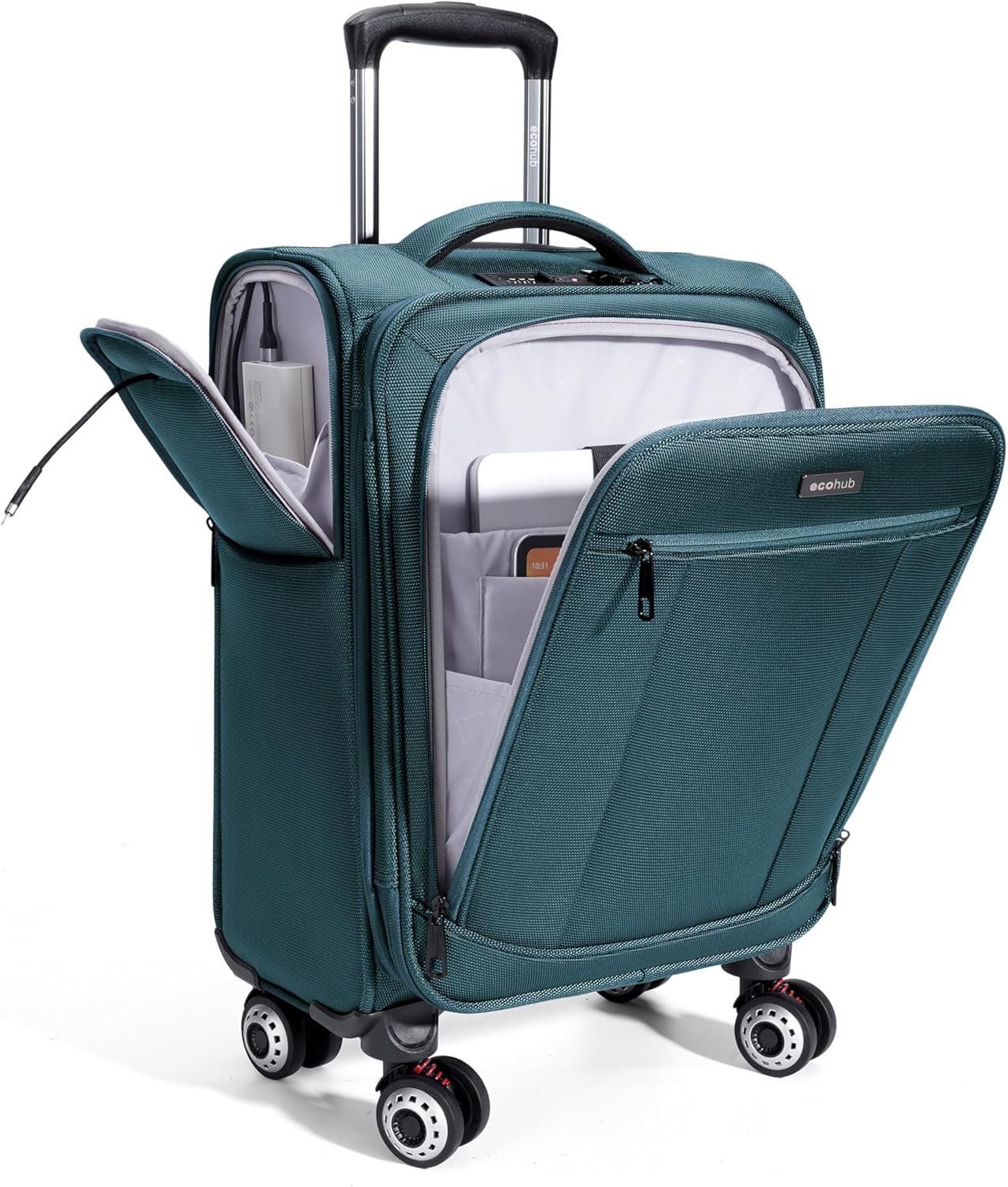 ECOHUB Carry On Luggage Airline Approved, 21 Inch Height Softside Carry On Suitcase with Spring Shock-Absorbing Spinner Wheels, Lightweight Travel Luggage with TSA Lock, Fits 22x14x9 Carry-On Bag