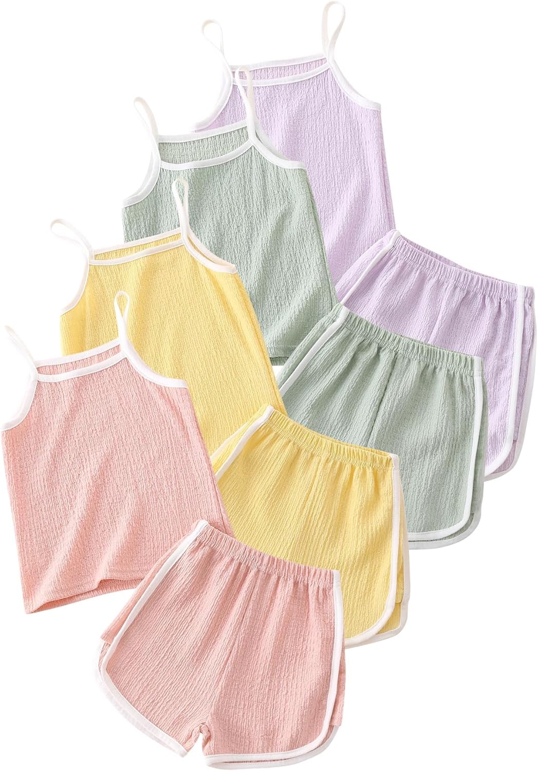 Jolyshlid Girls 8 Pieces Summer Outfits Casual Cami Tank Top and Dolphin Shorts Clothing Sets 4-8Y