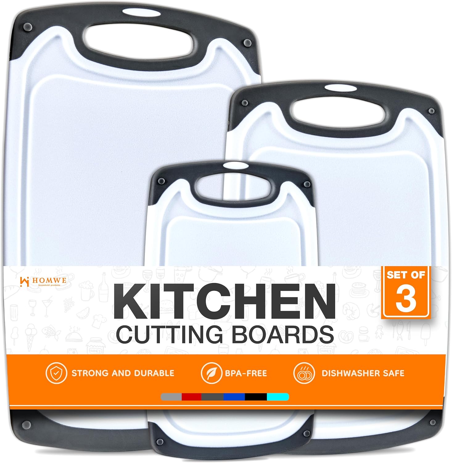 Cutting Boards for Kitchen - BPA-Free Chopping Board - Different Sizes &amp; Non Slip Handles - Reversible, Large Cutting Board Set - Unique Gifts for Cooks Who Have Everything - 3-Pack Gray