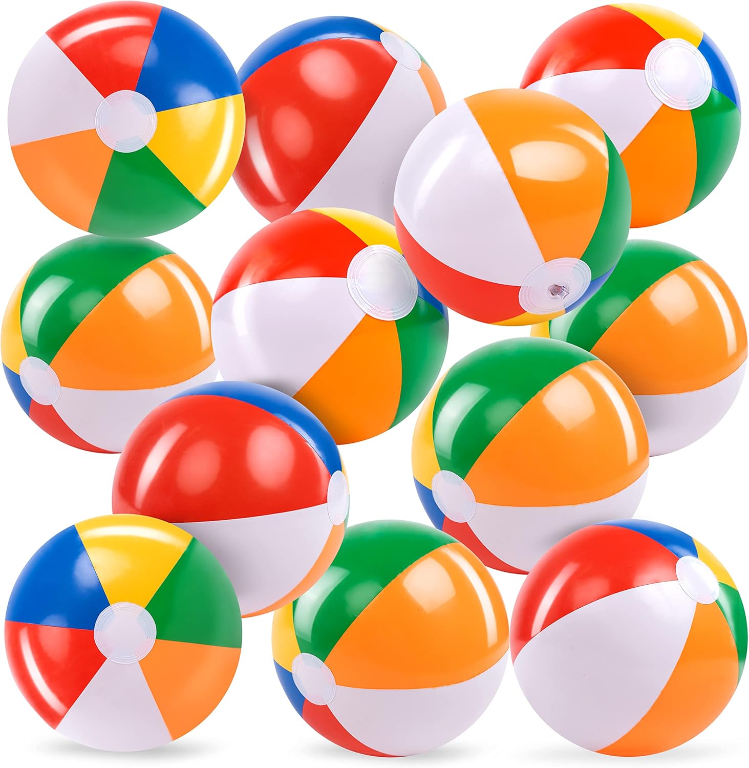 JOYIN 12-Pack 12\u201C Beach Balls - Bulk Classic Beachball Inflatable Swimming Pool Toys for Games Adults Kids Birthday Party Supplies Combo Set, Rainbow Color Blow Up Luau Decorations Favors Gifts (