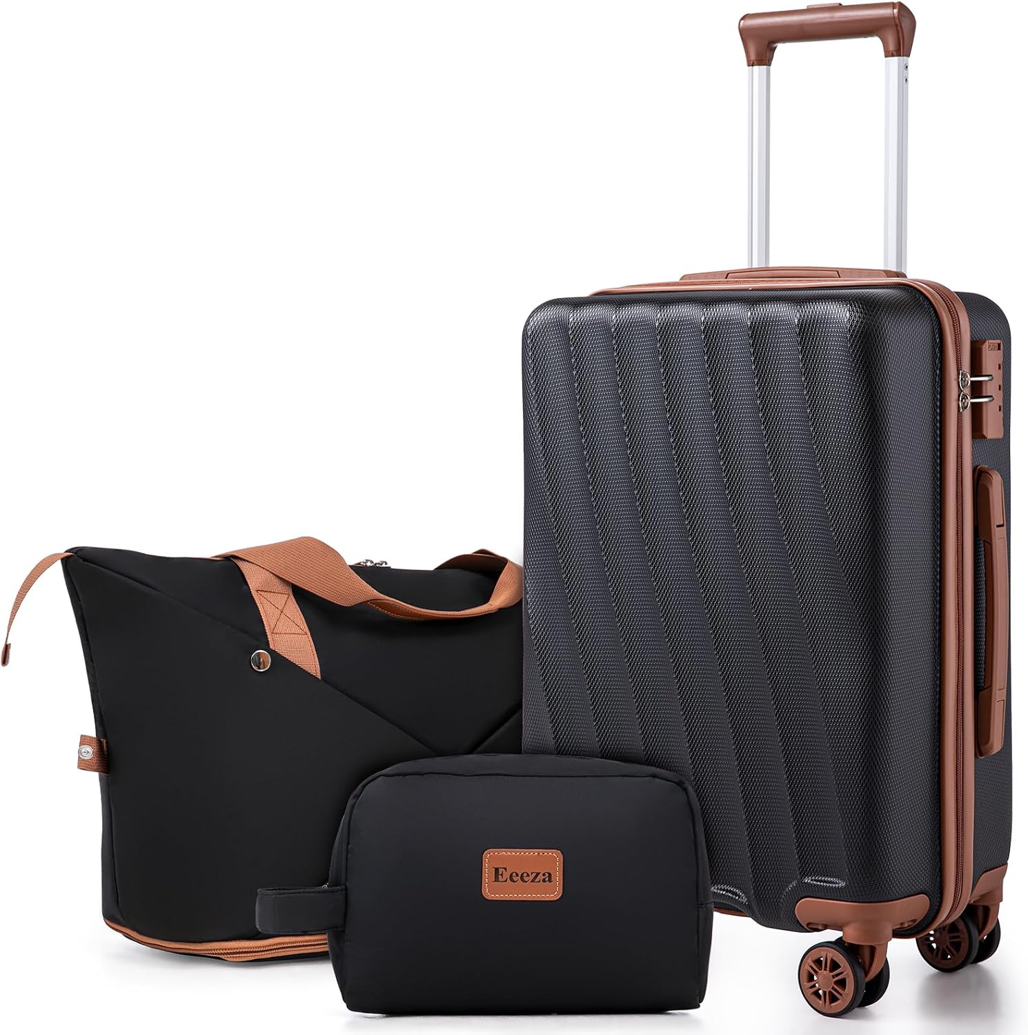Eeeza Carry on Luggage Sets 22x14x9 Airline Approved Durable Travel Luggage Suitcases with Wheels,ABS Hard Case Suitcases with Spinner Wheels,(Black,3 Piece Sets(20"\/DB\/TB))