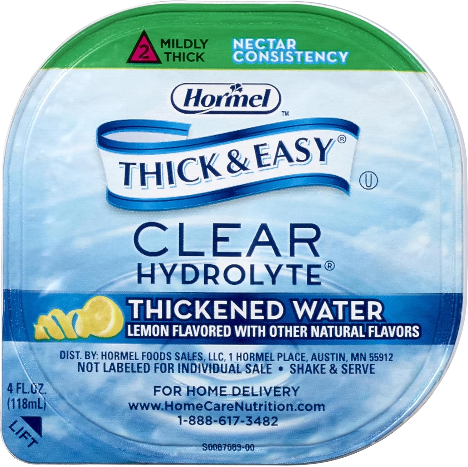 Thick &amp; Easy® Hydrolyte® Hint of Lemon Water, IDDSI Level 2, Ready-to-Drink Thickened Beverage for Swallowing Support, Mildly Thick Nectar Consistency, 4 fl oz Cups - 24 Pack
