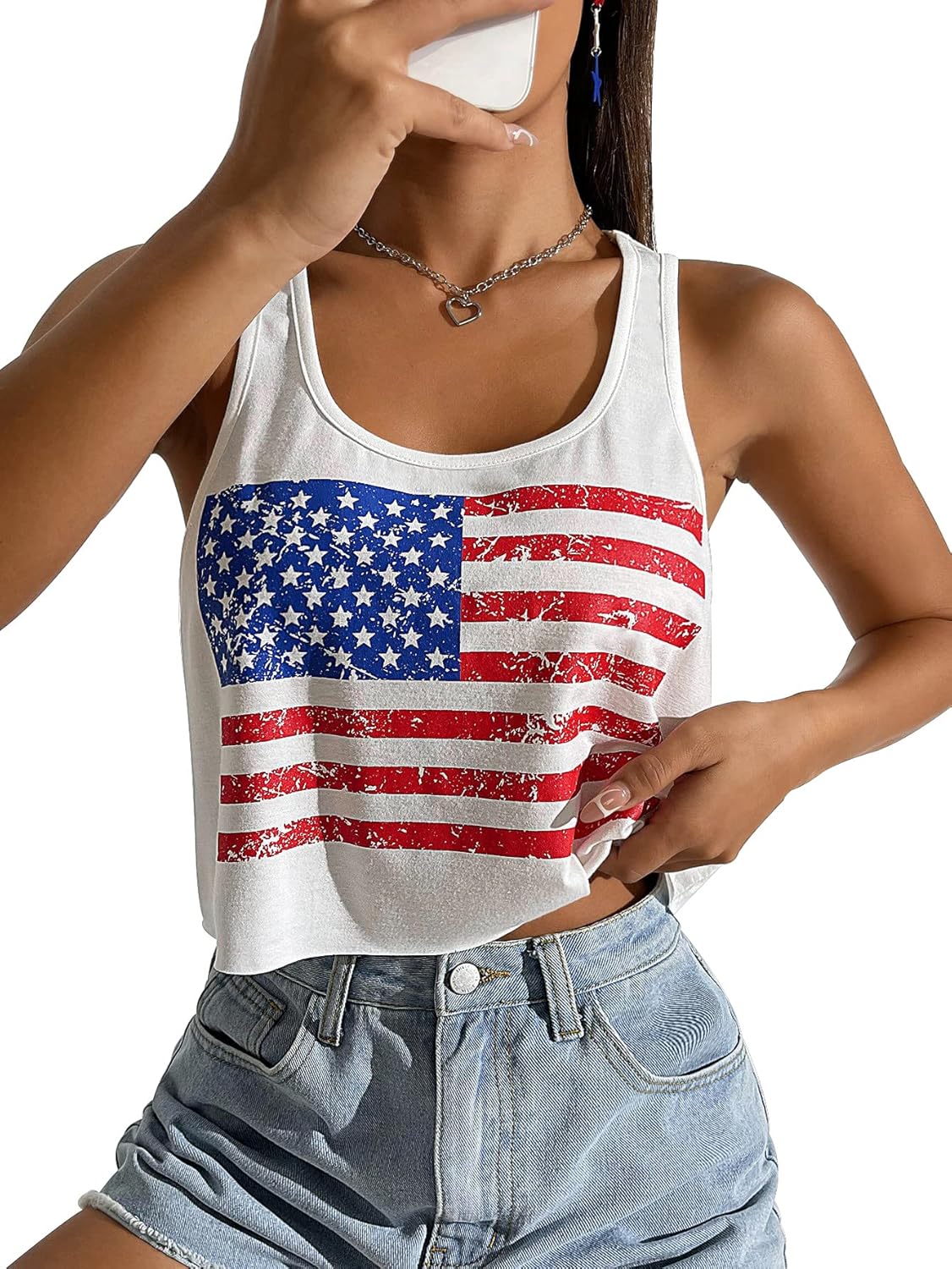 Women's Red White and Blue Shirts Patriotic Tops American Flag Graphic Crop Tops for Teen Girls