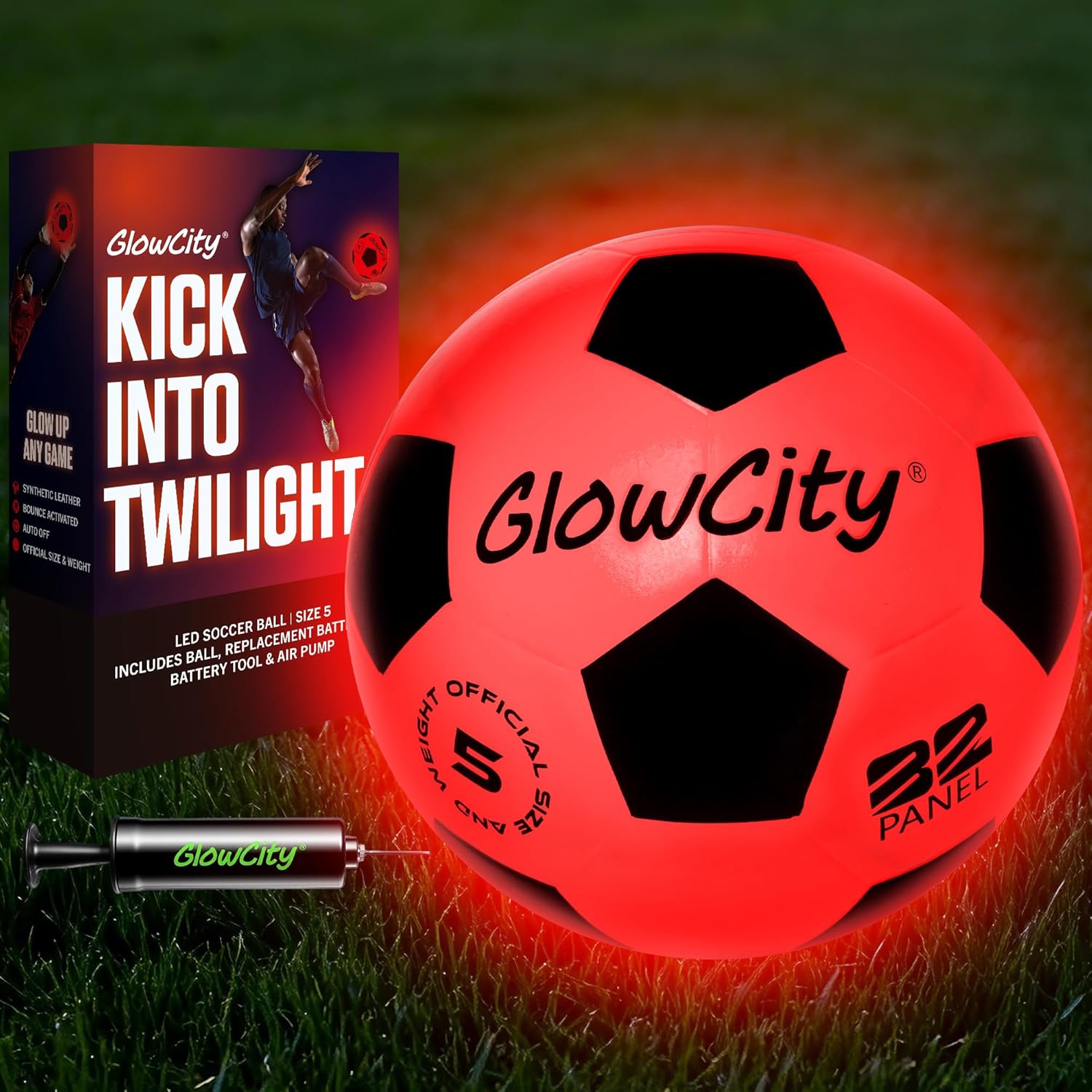GlowCity Glow in The Dark Soccer Ball - Sizes 3, 4, 5 for Kids, Teens &amp; Adults - Light Up Soccer Ball with 2 LED Lights - Sports Birthday Gifts Ideas for Boys &amp; Teenagers Ages 6 7 8 9 10 11 12