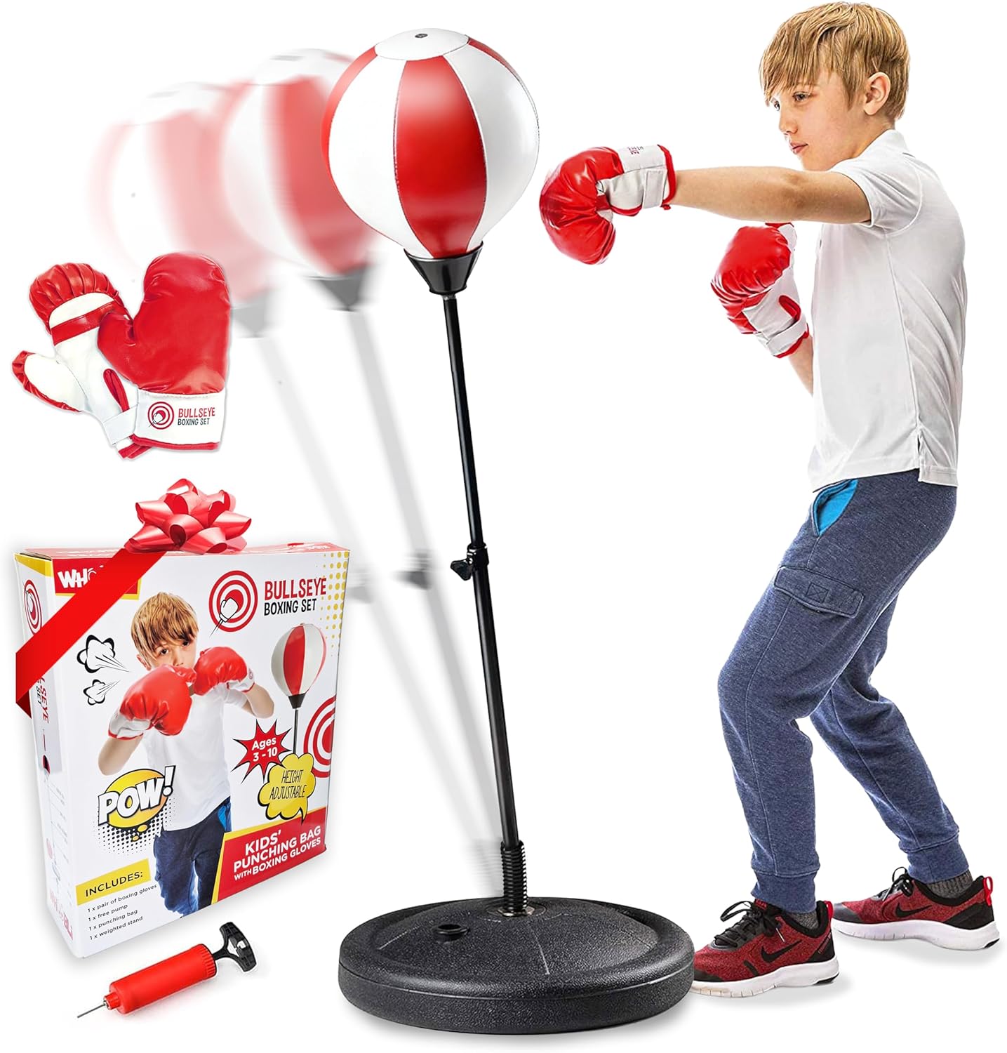 Whoobli Punching Bag for Kids and Toddler Incl Boxing Gloves| 3 4 5 6 7 8+ Years Old Adjustable Kids Boxing Bag with Stand| Sports Toy for Boys| Ideal Christmas Birthday Gift for Children; New 2026