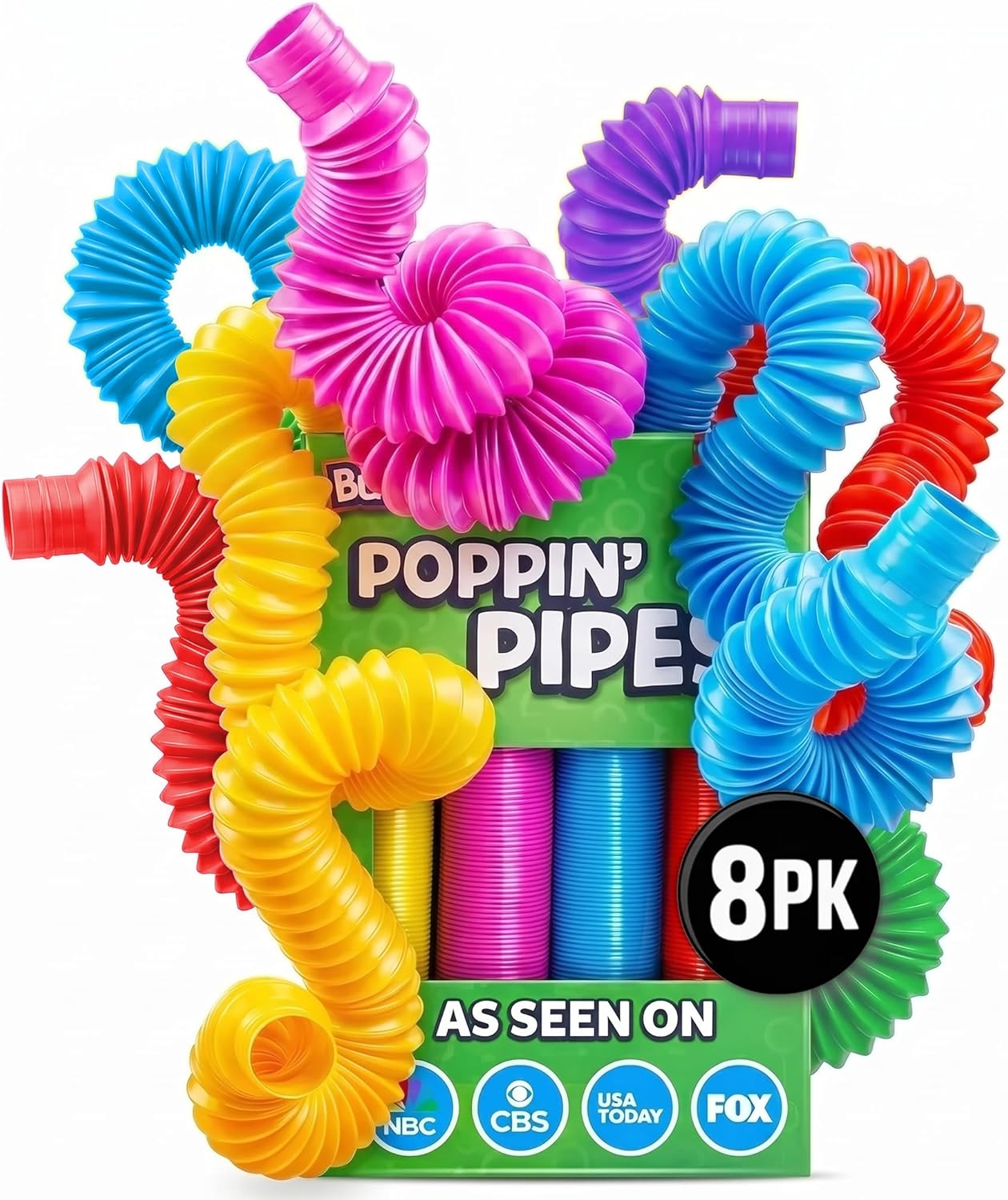 BUNMO Pop Tubes - Sensory Toys - Fidget Toys - Imaginative Play &amp; Stimulating Creative Learning - Hours of Fun for Kids - Tons of Ways to Play - Non-Mouthable Toy 3+ - 8 Pack Large