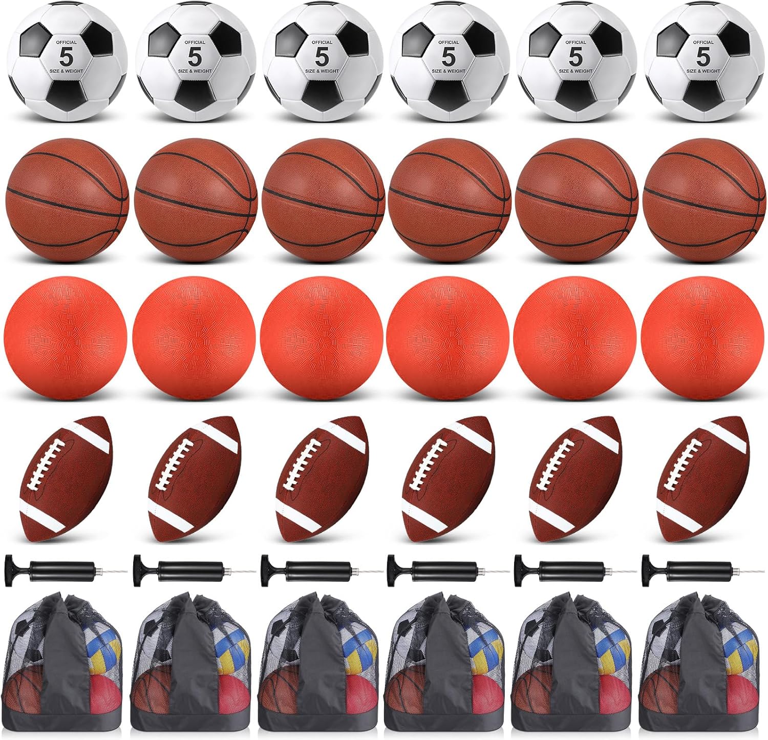 HyDren Sports Balls Set for Teen Adult, Multi Sport Training Equipment with Official Size Basketball Soccer Ball Football Playground Ball with Pump and Carry Bag Back to School Sports Gift