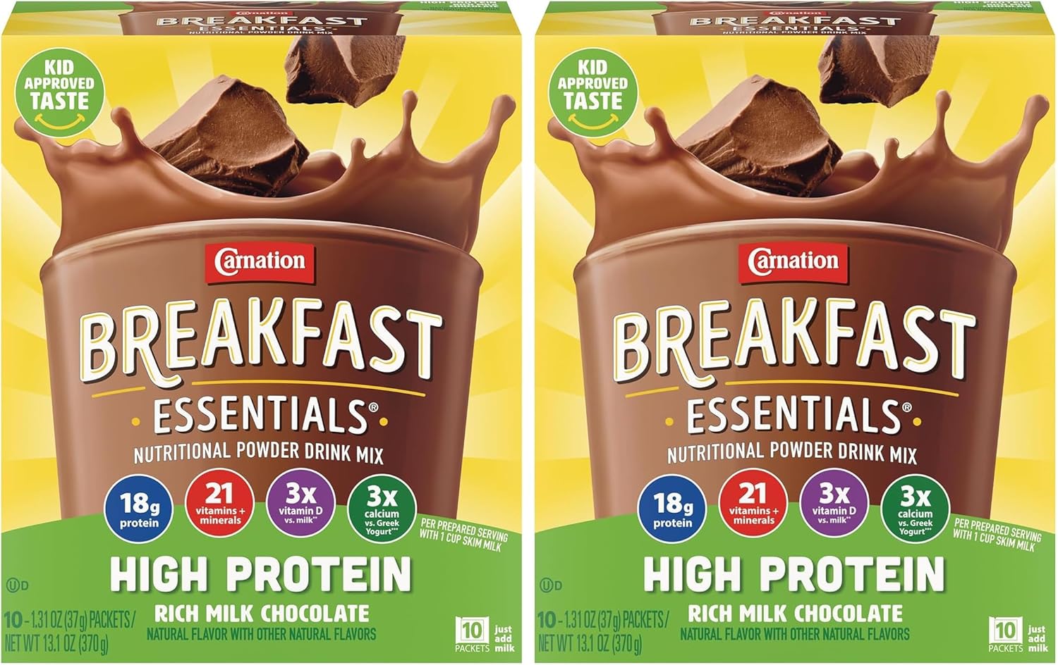 Carnation Breakfast Essentials High Protein Powder Drink Mix,Rich Milk Chocolate,10 Packets,(Pack of 12)