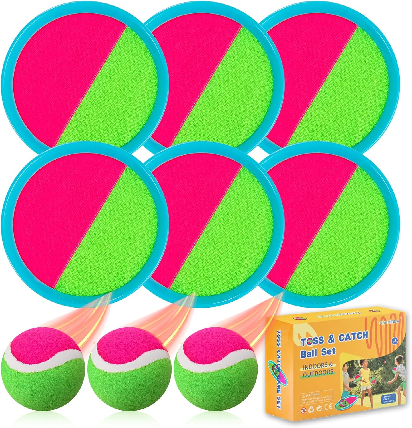 Aunnitery Outdoor Games, Toss and Ball Set with 6 Paddles and 3 Balls, Perfect Yard Games Outdoor Toys Games for Kids Ages 4-8 Easter Gifts for Kids\/Adults\/Family