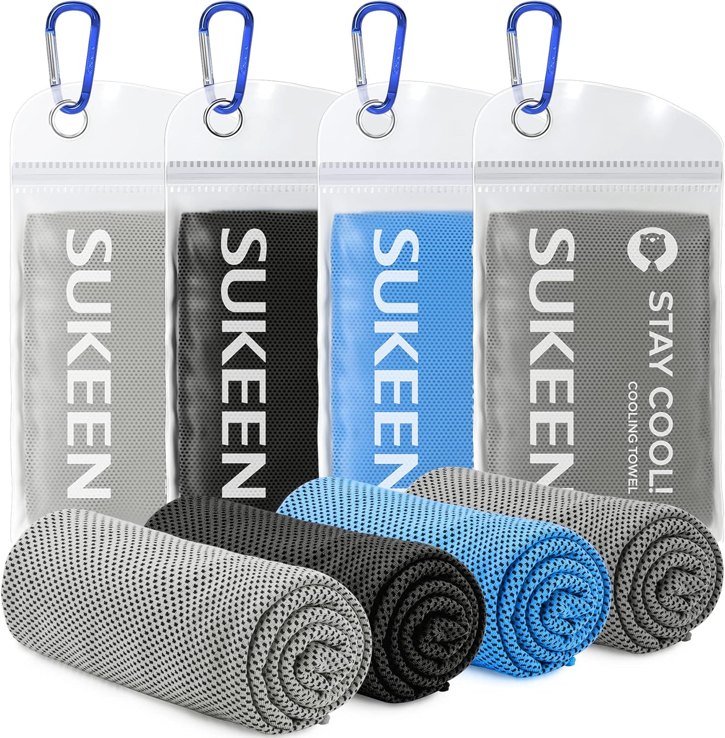 Sukeen [4 Pack Cooling Towels (40"x12"),Ice Towel,Soft Breathable Chilly Microfiber Towel for Yoga,Sport,Running,Gym,Workout,Camping,Fitness,Workout &amp; More Activities