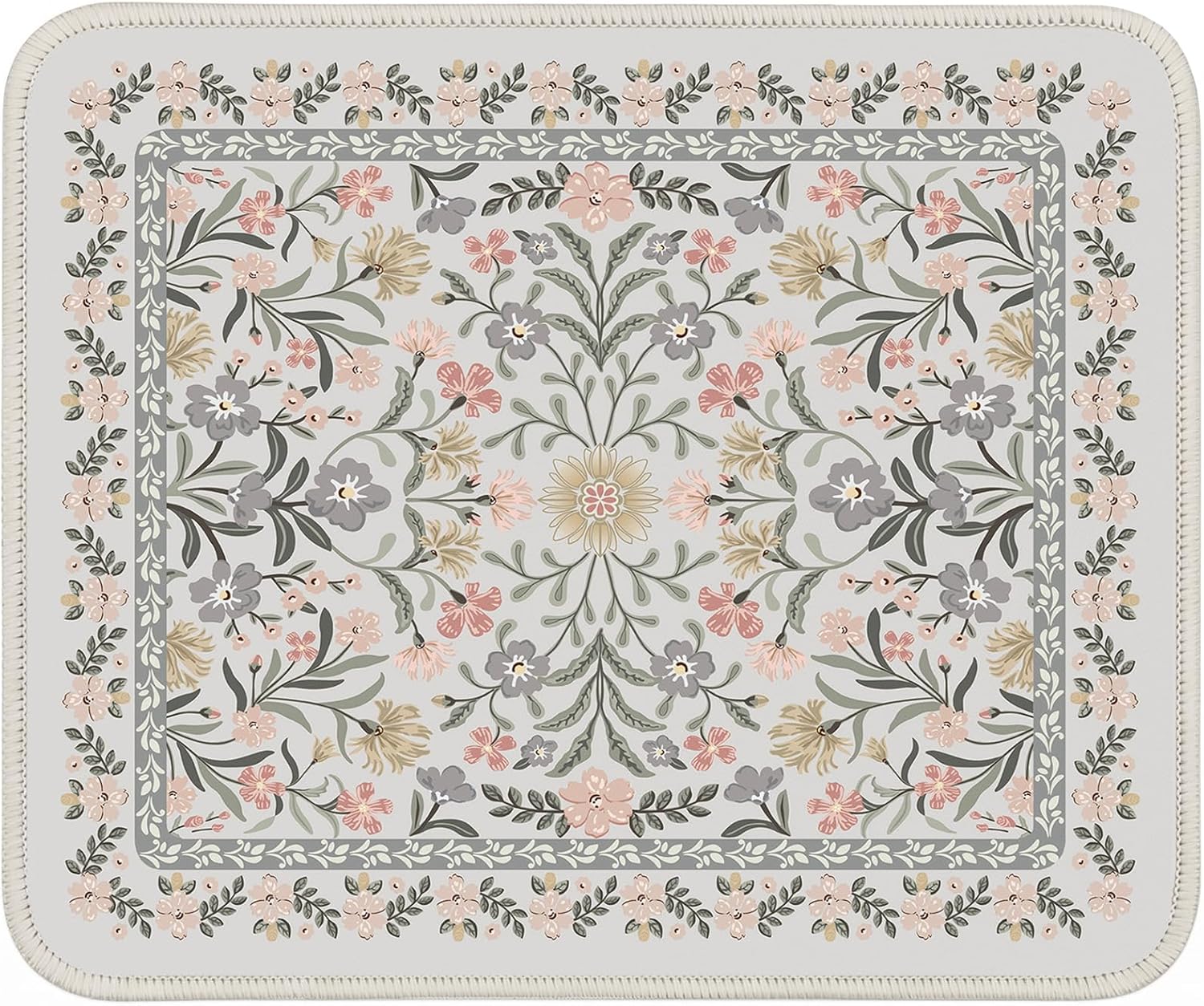 iCasso Aesthetic Small Floral Mouse Pad, Mini Portable Travel Mousepad, Anti-Slip and Comfortable Cloth Mouse Mat 7.9"x9.5" with Stitched Edges for Computer, Laptop, Office, Home(Gray Floral)