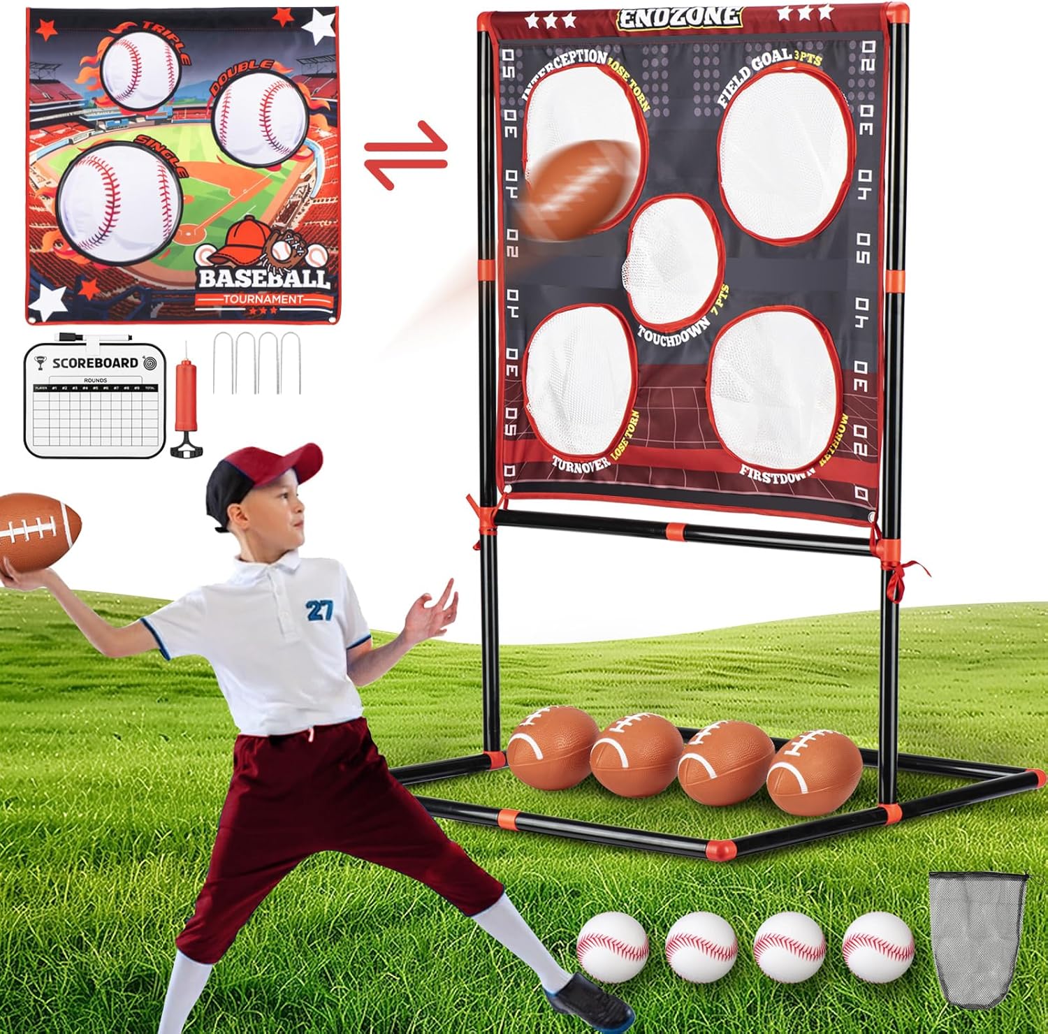VROGTIK 2-in-1 Football &amp; Baseball Toss Game for Kids Ages 3-8 - Outdoor Garden Toy for Backyard, Beach &amp; Camping, Family Party Fun Sports Toy