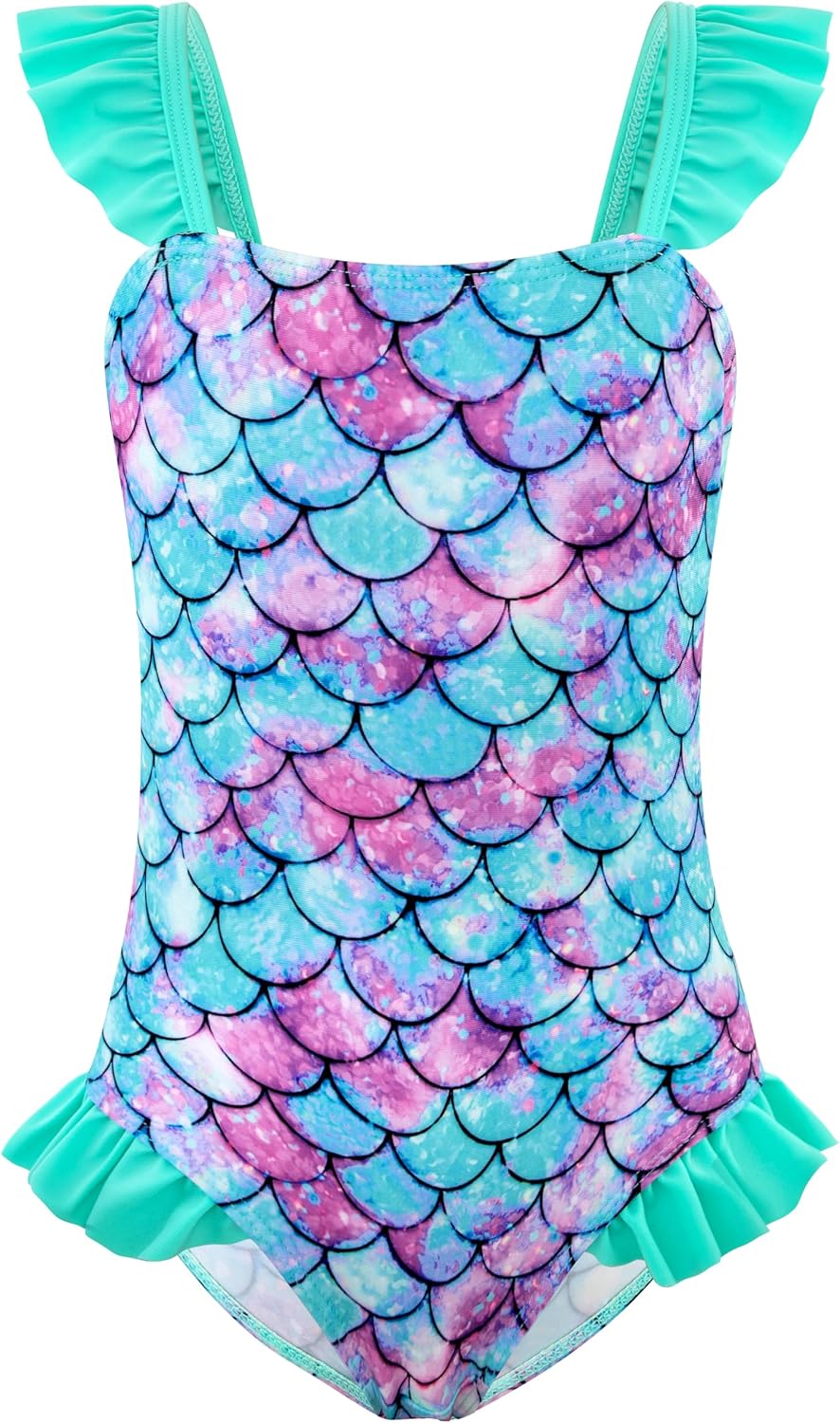 DAXIANG Girls One Piece Ruffle Strap Swimsuit Quick Dry Mermaid Swimwear Beach Sport Bathing Suit for Toddler Kids 4-11 Years