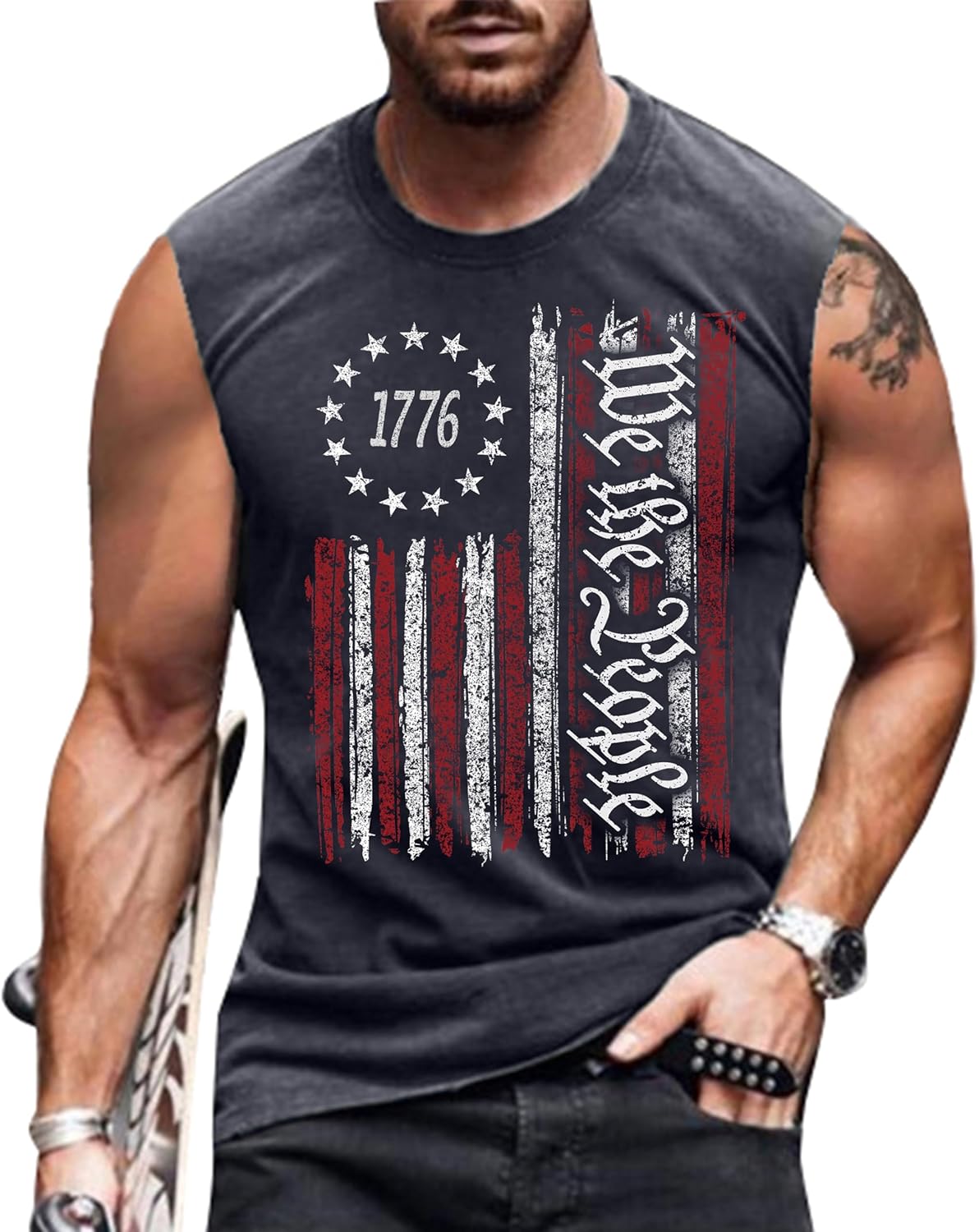 Heralady 4th of July Shirts Mens Muscle Tank Top 1776 Sleeveless Graphic Gym Workout American Flag Shirt
