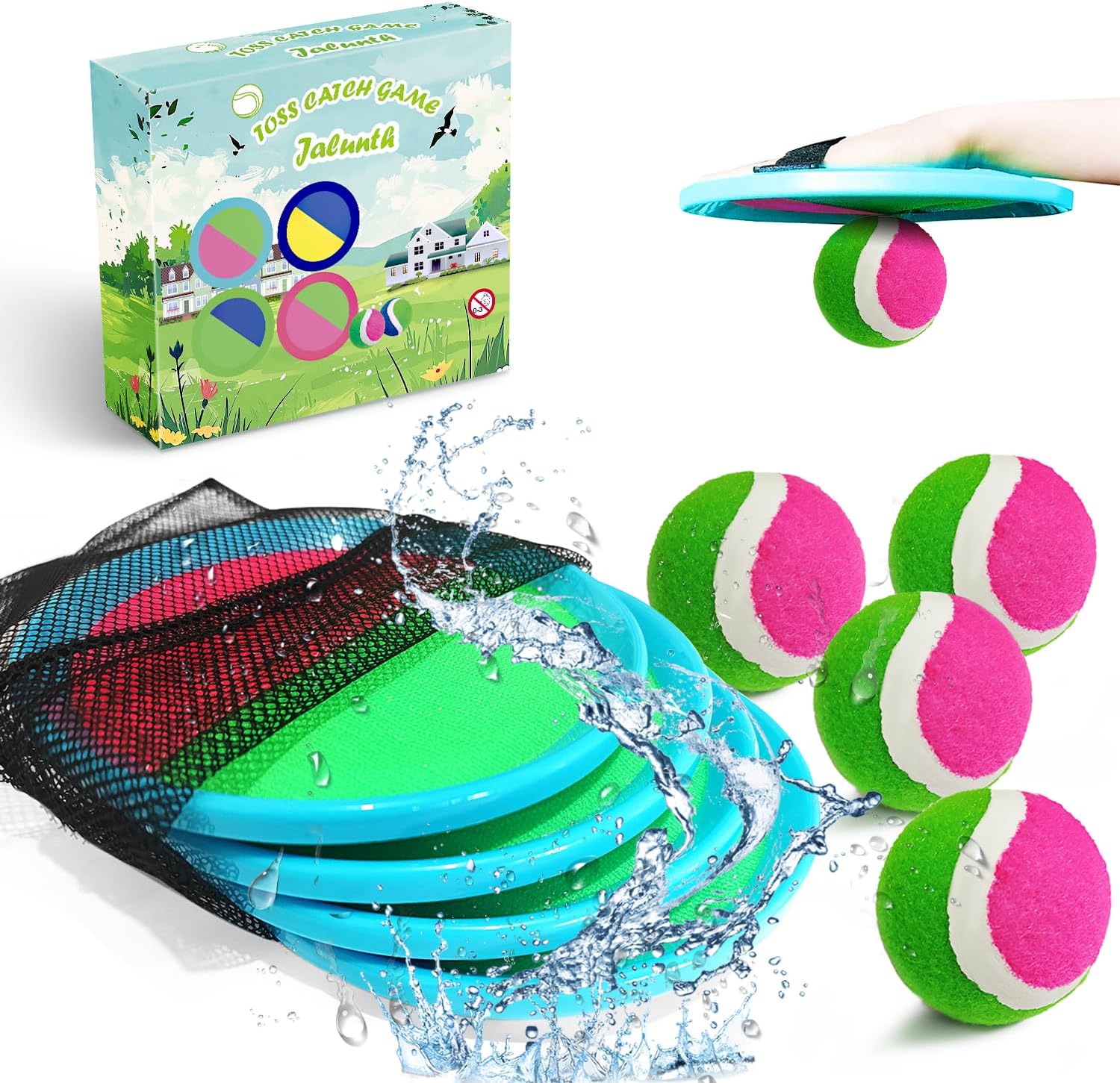 Jalunth Ball Catch Set Games Toss Paddle - Pool Beach Toys Back Yard Outdoor Games Backyard Throw Sticky Set Age 3 4 5 6 7 8 9 10 11 12 Years Old Boys Girls Kids Adults Family Easter Gifts Azure