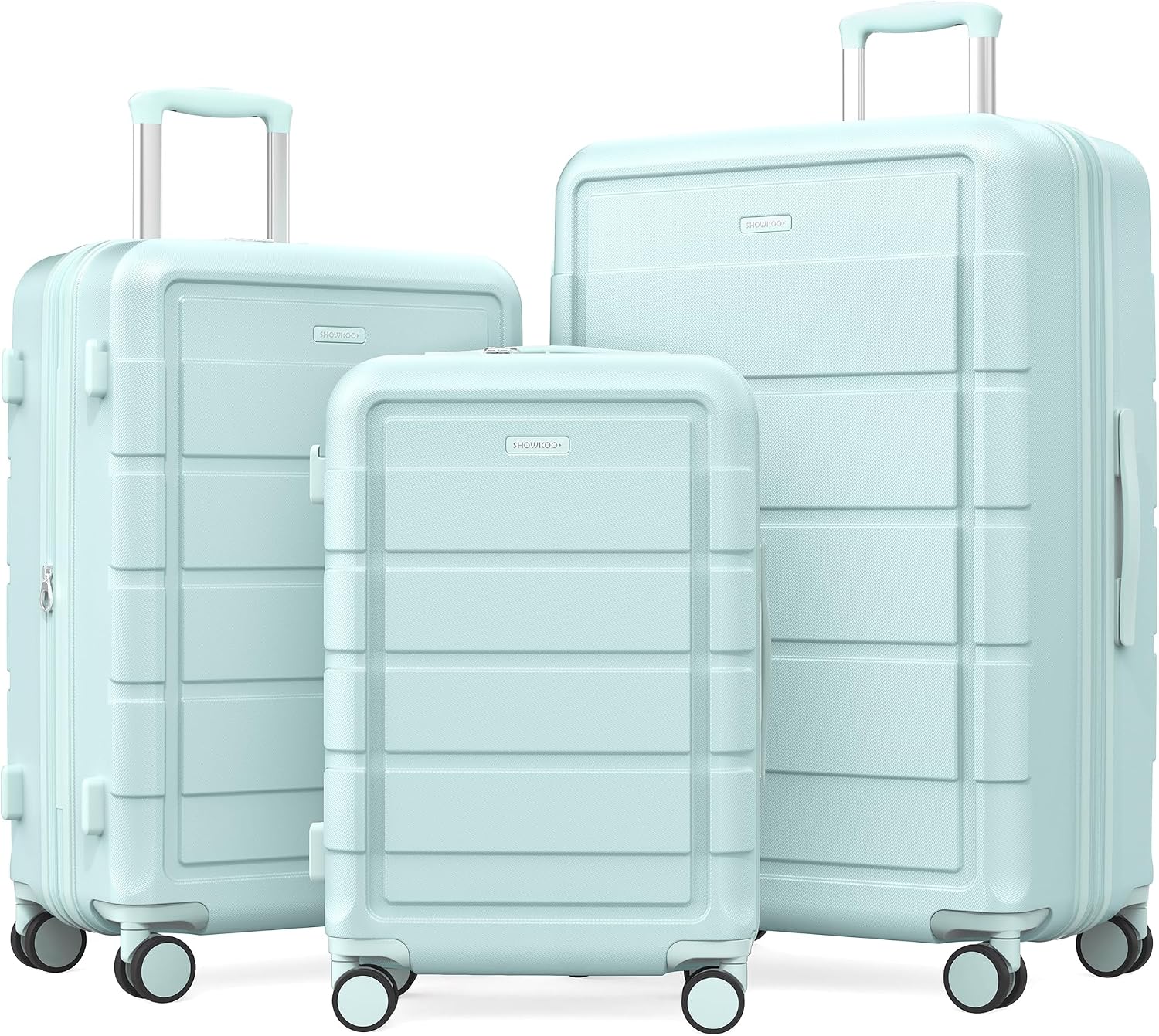 SHOWKOO PRO G-Series Luggage Sets 3pcs, 100% Premium PC Durable Expandable Luggage Suitcase with Double Wheels TSA Lock Mint Green