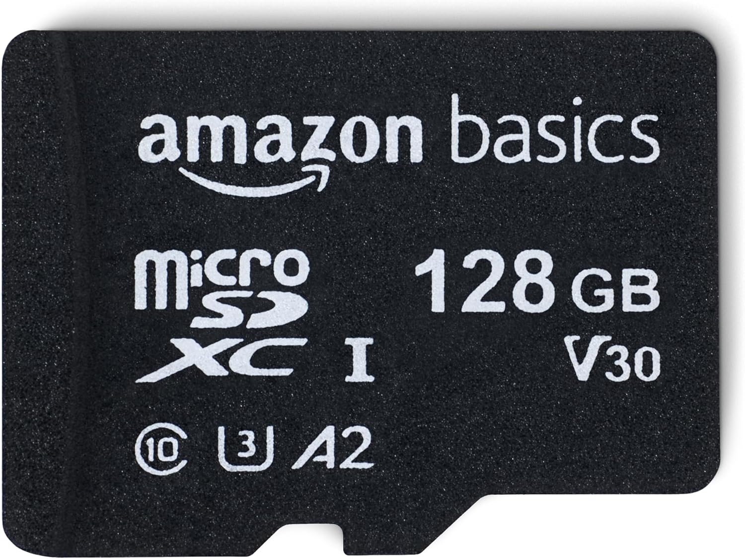 Amazon Basics microSDXC Memory Card with Full Size Adapter, A2, U3, Read Speed up to 100 MB\/s, 128GB, Black