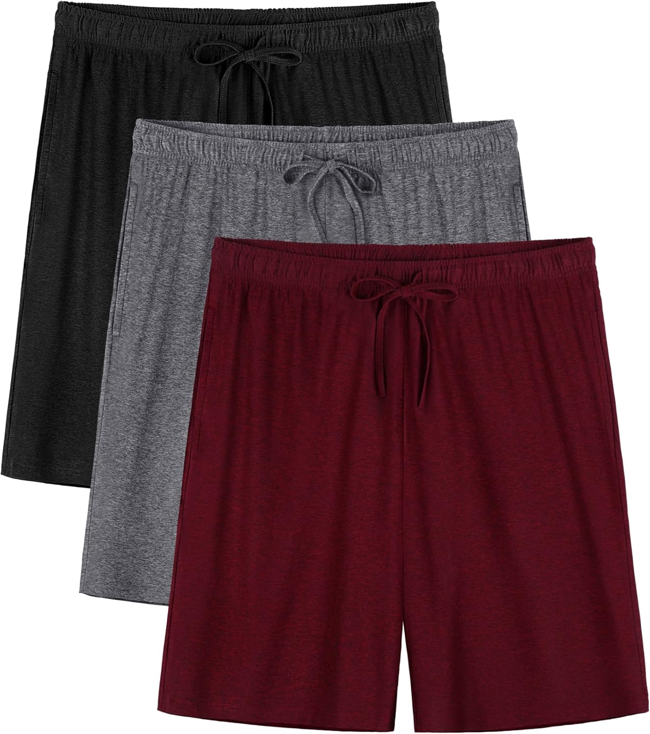 Wenouy 3 Pack Mens Pajama Shorts, Soft Sleep Shorts with Pockets Elastic Waist Drawstring Lounge Dry Fit Sleepwear Bottoms