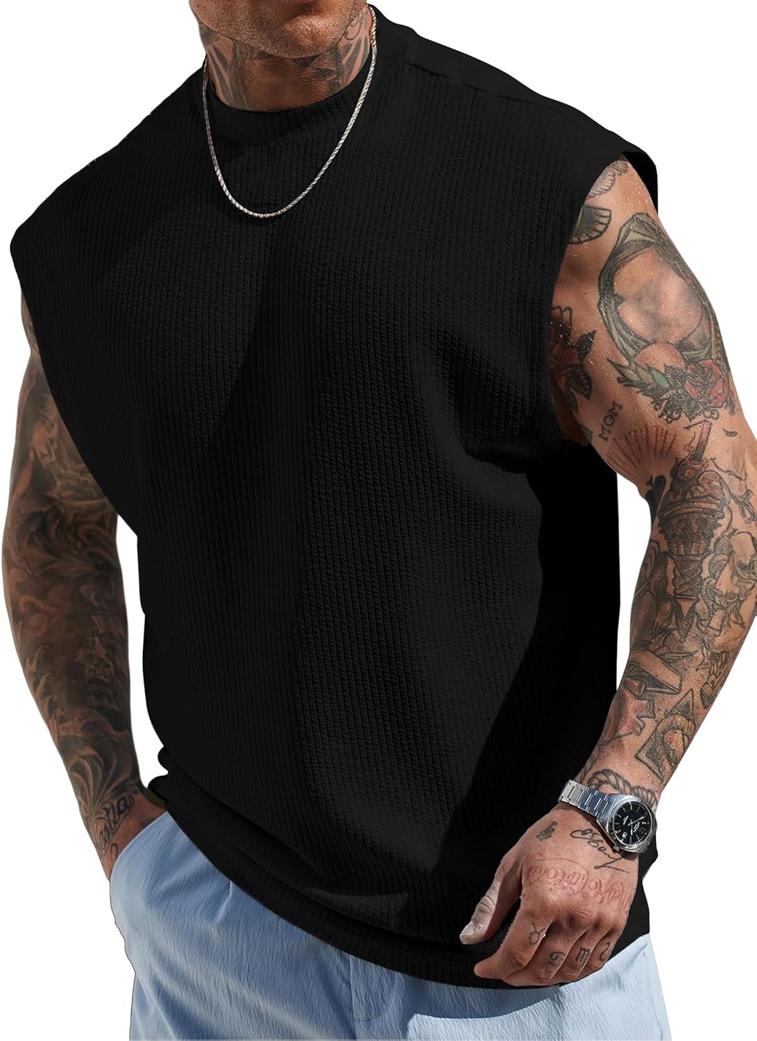 JMIERR Mens Tank Tops Textured Sleeveless Streetwear T Shirts Workout Muscle Gym Shirt