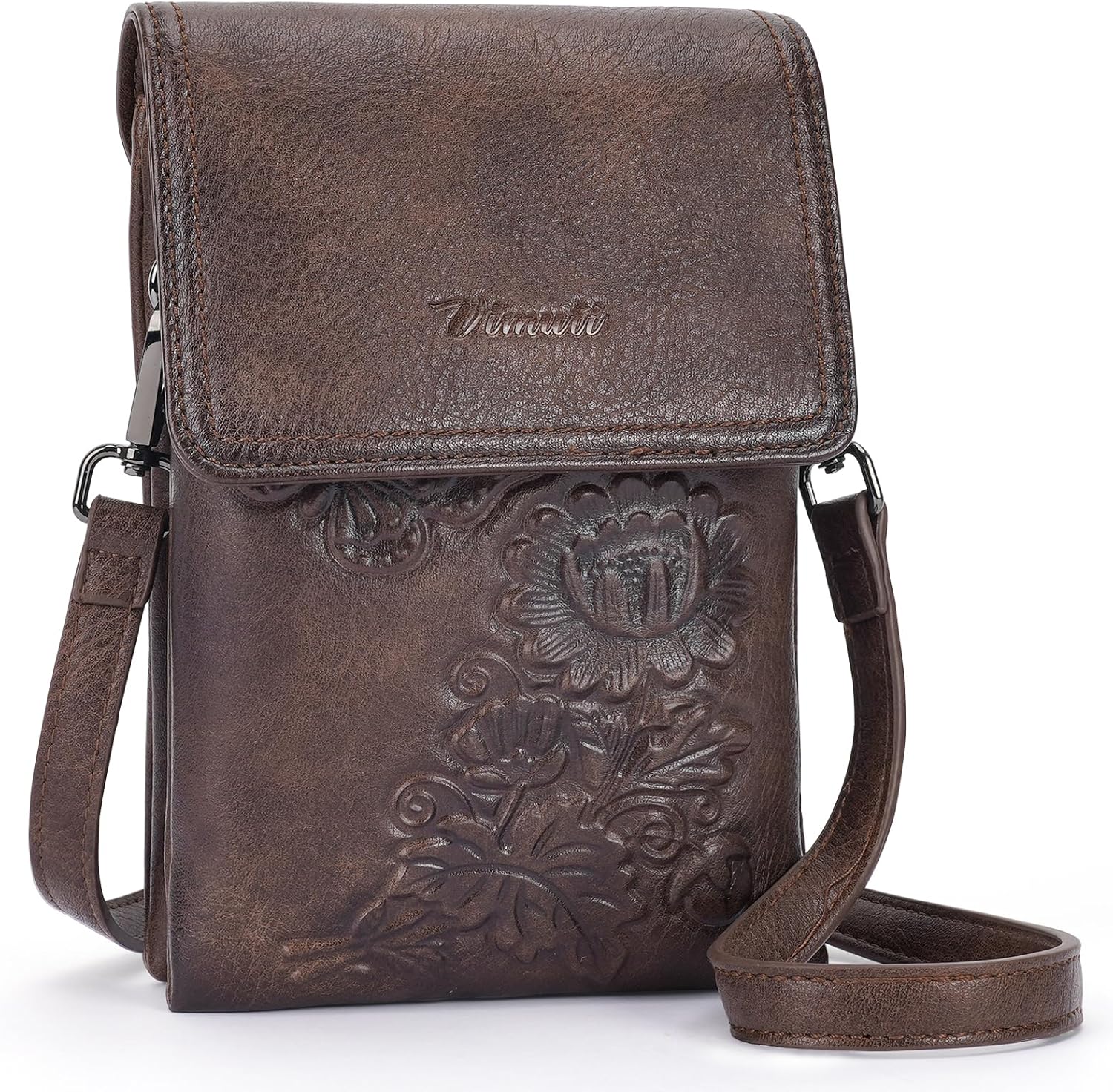 VIMUTI Small Crossbody Bags for Women Trendy Vegan Leather Cell Phone Bag Embossed Flower Design Wallet Purses with Strap