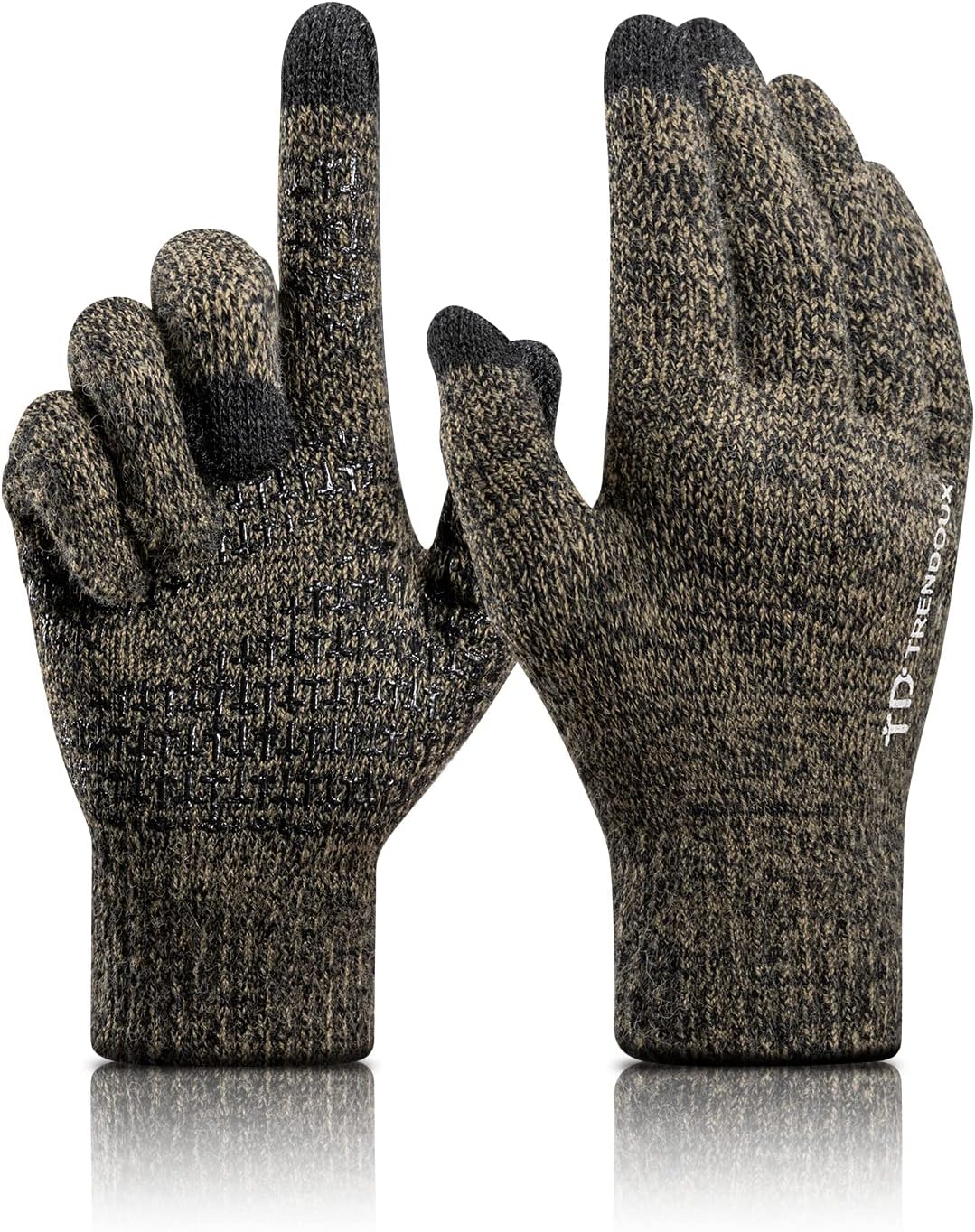 TRENDOUX Merino Wool Winter Gloves for Men Women, Cold Weather Warm Touchscreen Unisex, Non-slip, Knit Elastic Cuff