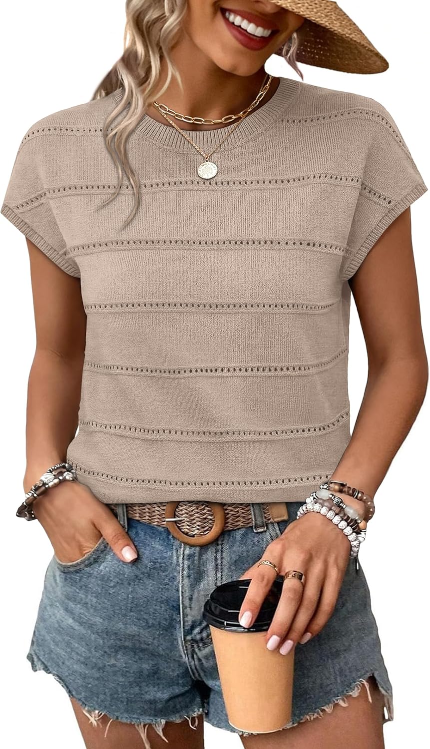 WIHOLL Womens Lightweight Sweater Spring Summer Outfits Cap Sleeve Hollow Out Knit Fashion Clothing Resort Wear 2026