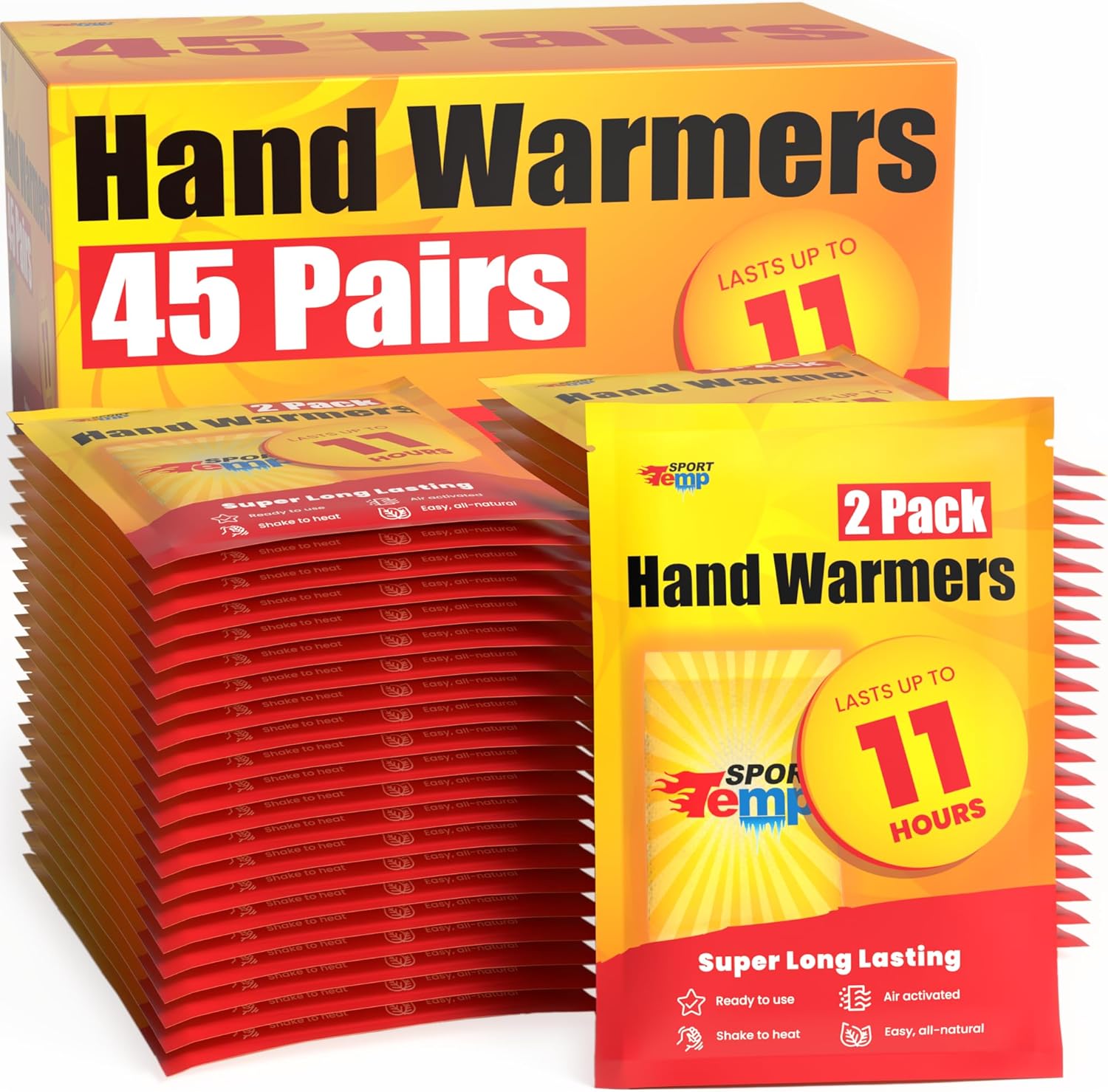 Hand Warmers - Up to 11 Hours of Heat, Super Long Lasting - Easy, All Natural - Air Activated, for Body, Hands &amp; Toes - Odorless Hot Hand Warmer - Sport Temp