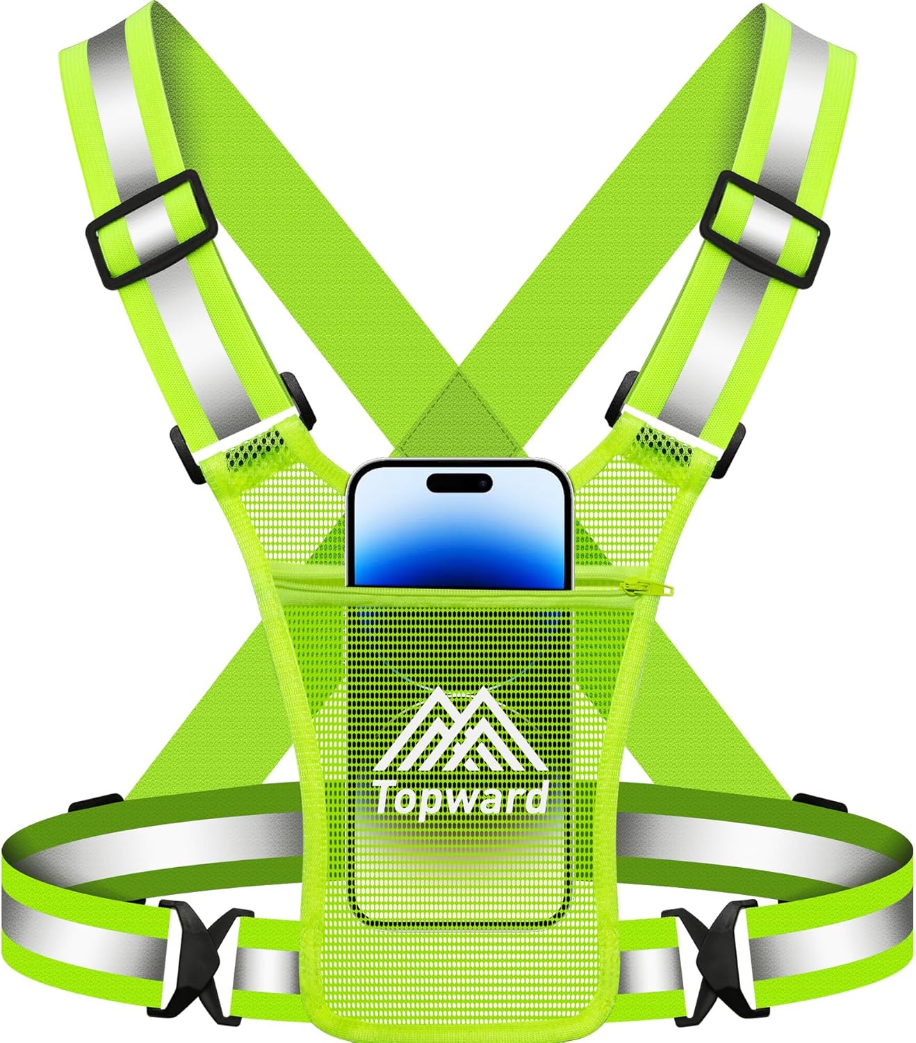 Topward Running Vest Chest Phone Holder for Women Men, Reflective Vest Safety Gear for Dog Walking Cycling - Adjustable Waist\/Shoulder