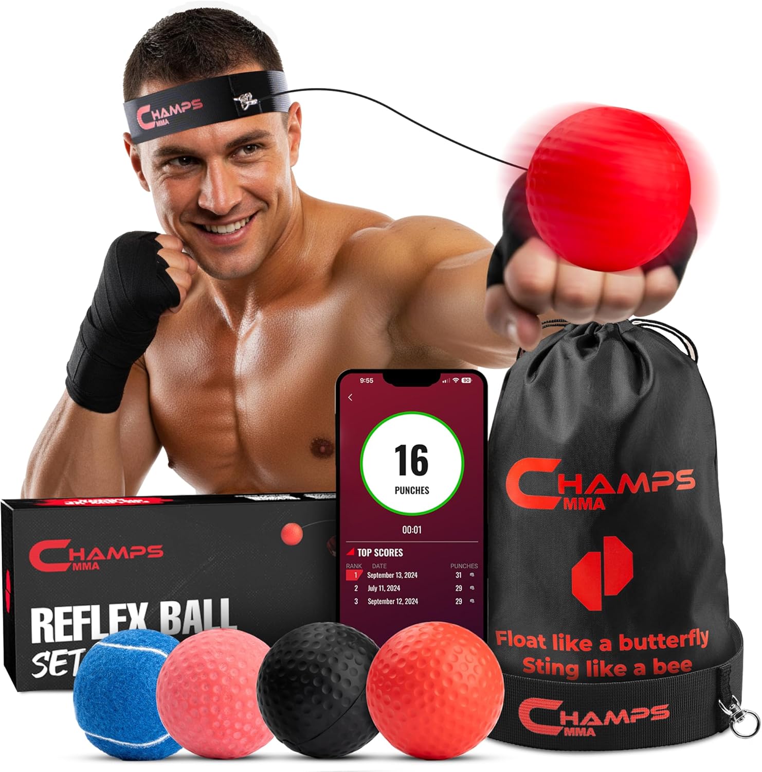 Champs MMA Boxing Reflex Ball Set with Punch Counter App \u2013 Hand-Eye Coordination &amp; Speed Training Kit