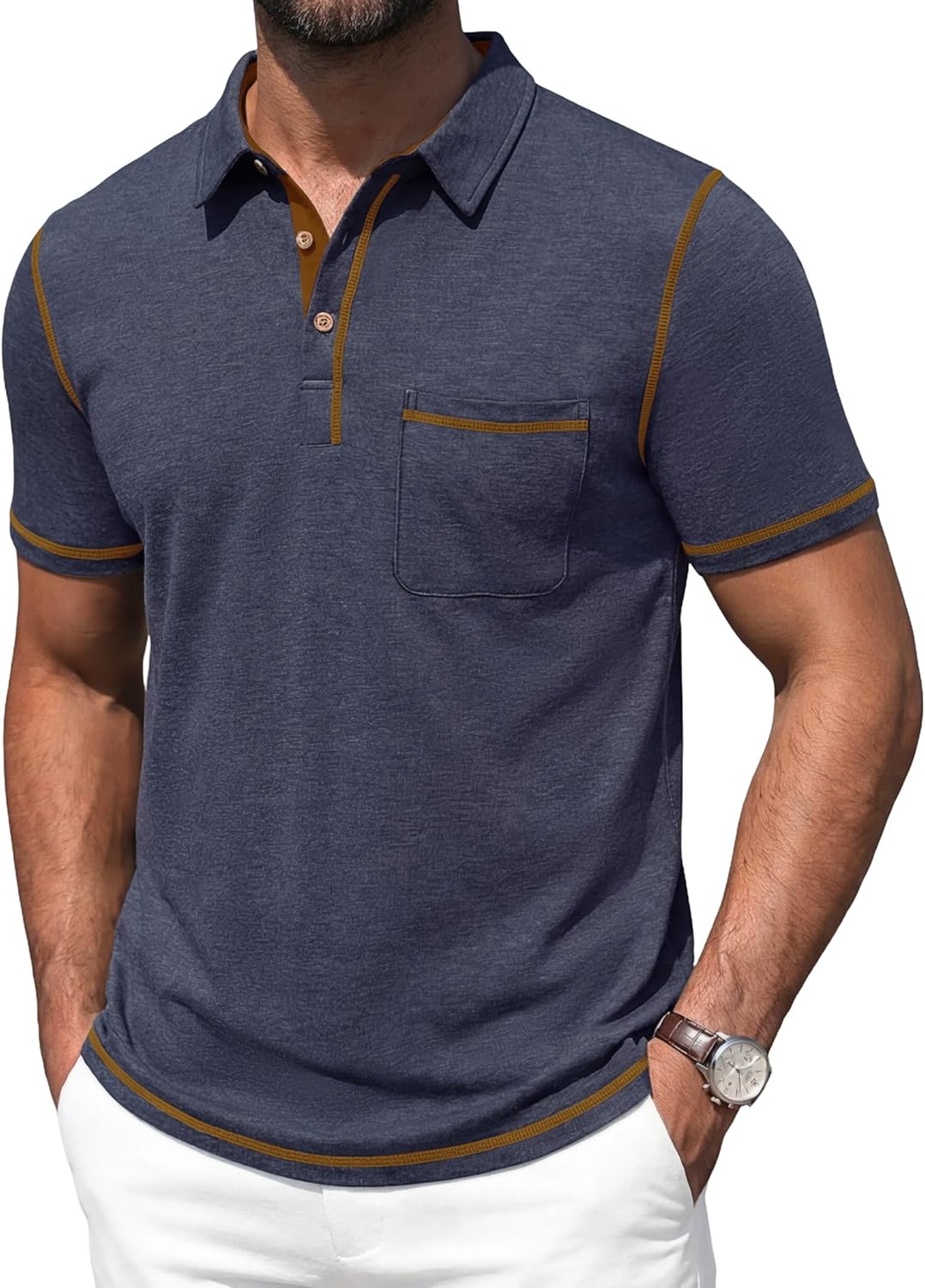 ASYJUMPD Mens Polo Shirts Short Sleeve Casual Summer Lightweight Cotton Golf Polo Shirts with Pocket
