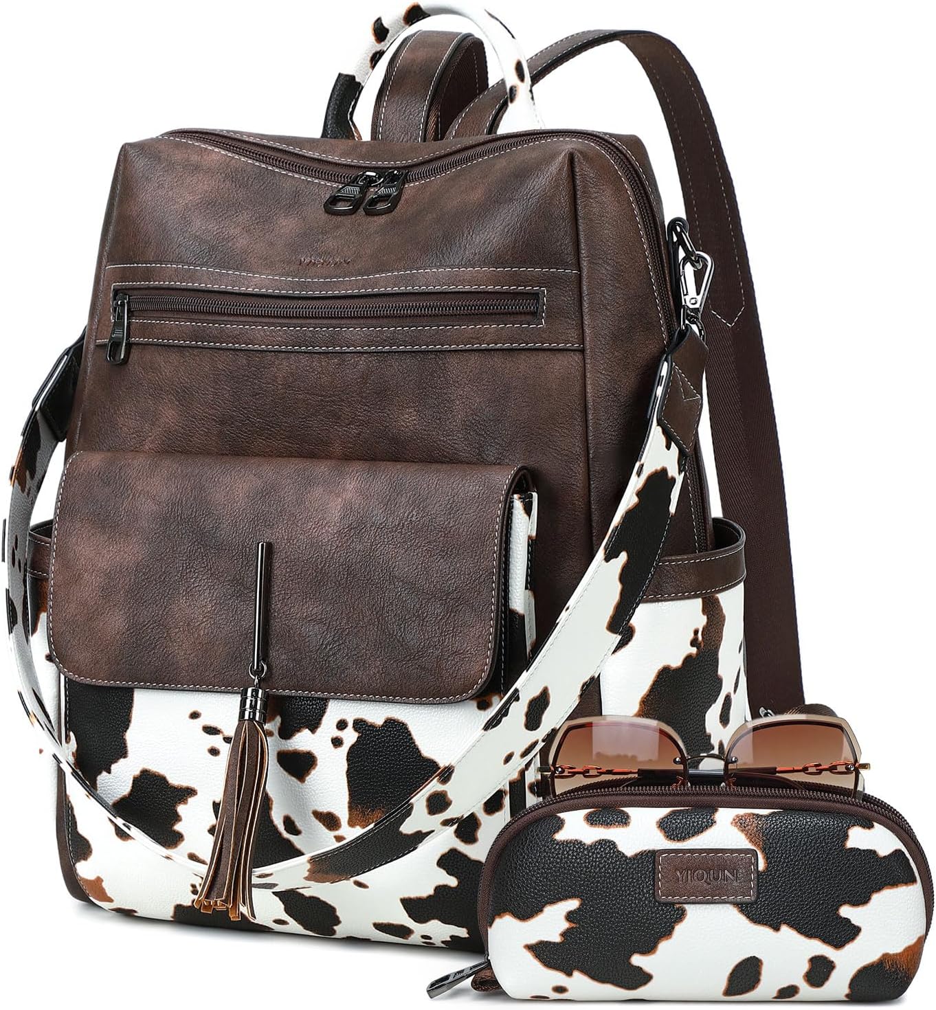 YIQUN PU Leather Backpack Purse for Women Fashion Tassel Designer Ladies Shoulder Bags Designer Large Backpack Casual Daypacks