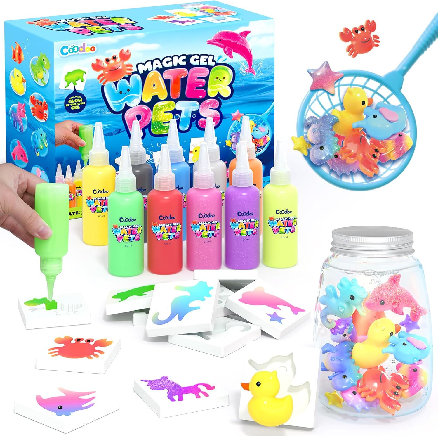 Magic Water Elf Toy Craft Kits for Kids, DIY Your Own Aqua Fairy Water Pets &amp; Squishy Maker Toys with 10 Magic Gels and 8 Molds, Art Supplies Arts and Crafts for Kids Boys and Girls Ages 4-8 6-8