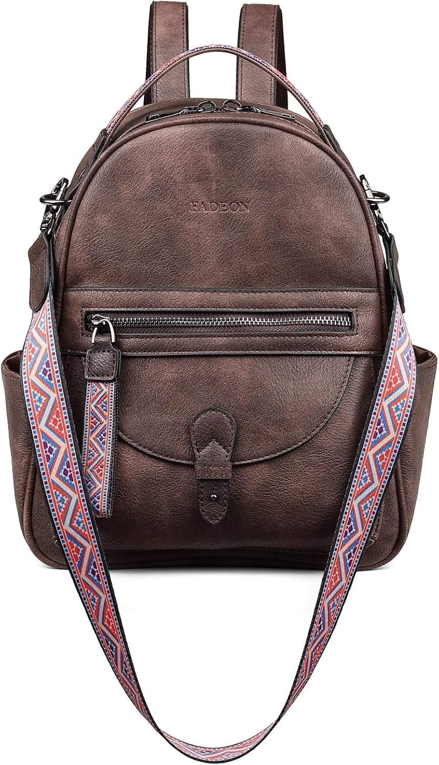 FADEON Mini Backpack Purse for Women, Designer Leather Cute Roomly Small Backpacks, Ladies Shoulder Backpack Fashion Handbag