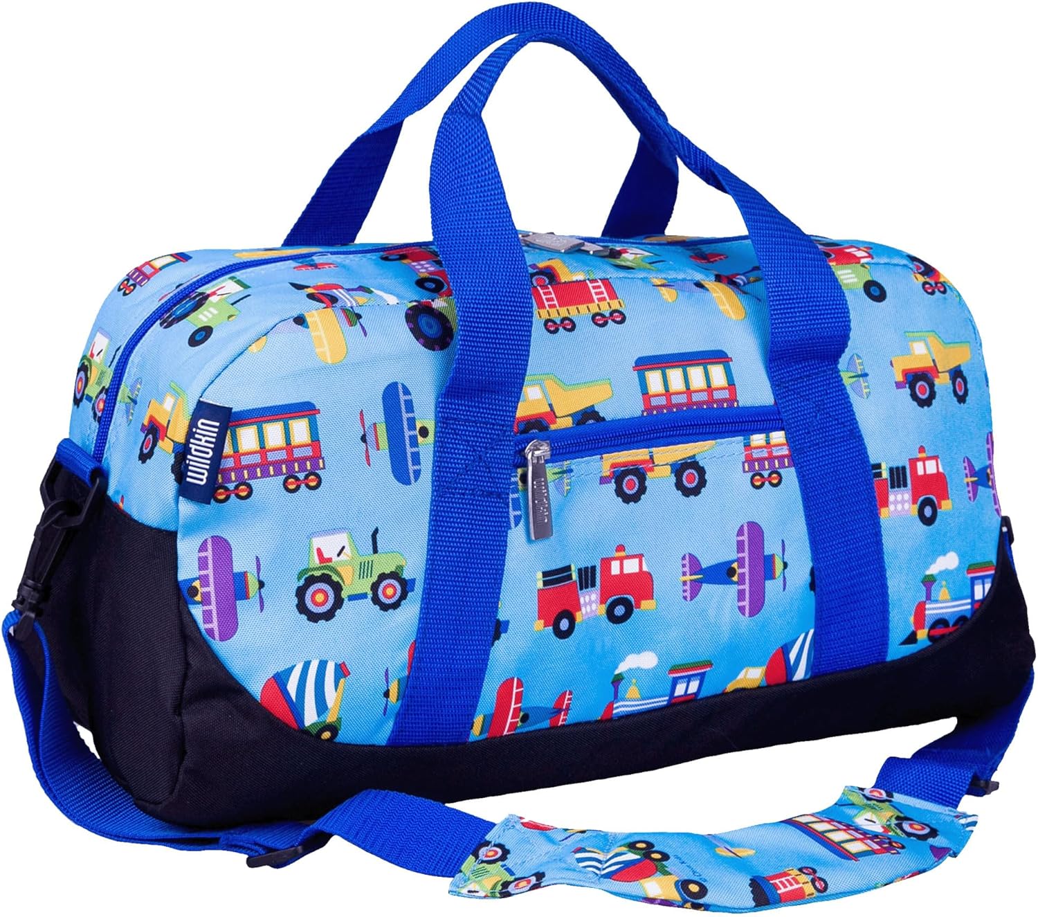 Wildkin Kids Overnighter Duffel Bag \u2013 Carry-On Travel Bag for School &amp; Sleepovers, Lightweight, Durable, Boys &amp; Girls Ages 4\u201315 \u2013 Trains, Planes, and Trucks
