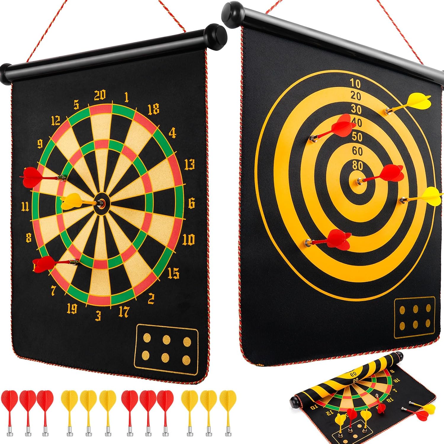 Magnetic Dart Board for Kids, Teens, Adults, Double-Sided Roll-Up Dart Board Games for Kids Age 3-18 with 12 Magnetic Darts, Indoor Outdoor Boys Toys for Backyard, Gifts for Teen Boys