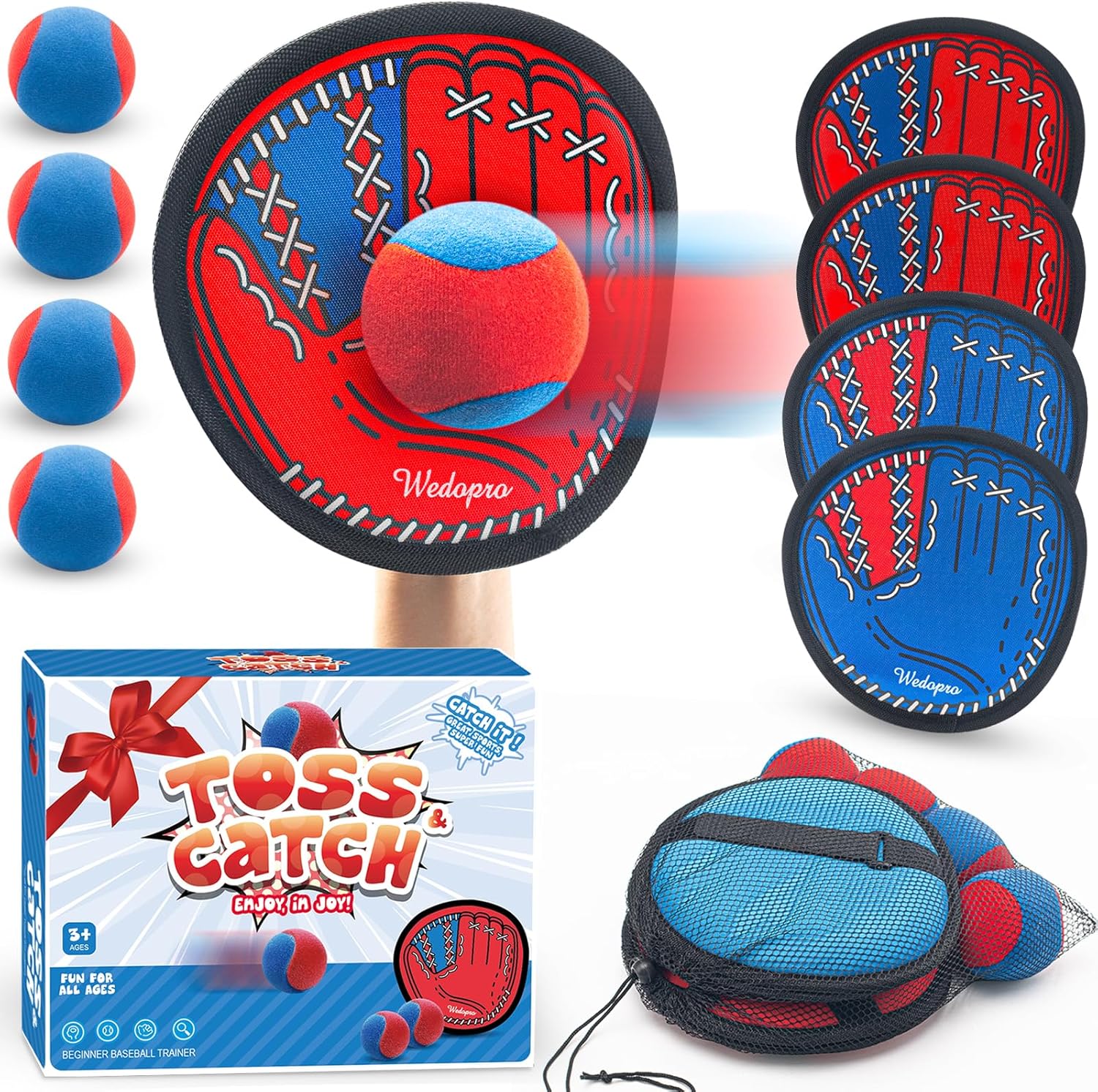 Toss and Catch Ball Game, Kids Toddler Baseball Glove &amp; Catch Ball Toys, Outdoor Games for Family, Toys for Beach Yard Pool Outside, Birthday Easter Gift for Ages 3 4 5 6 7 8-12 Year Old Boys Girl