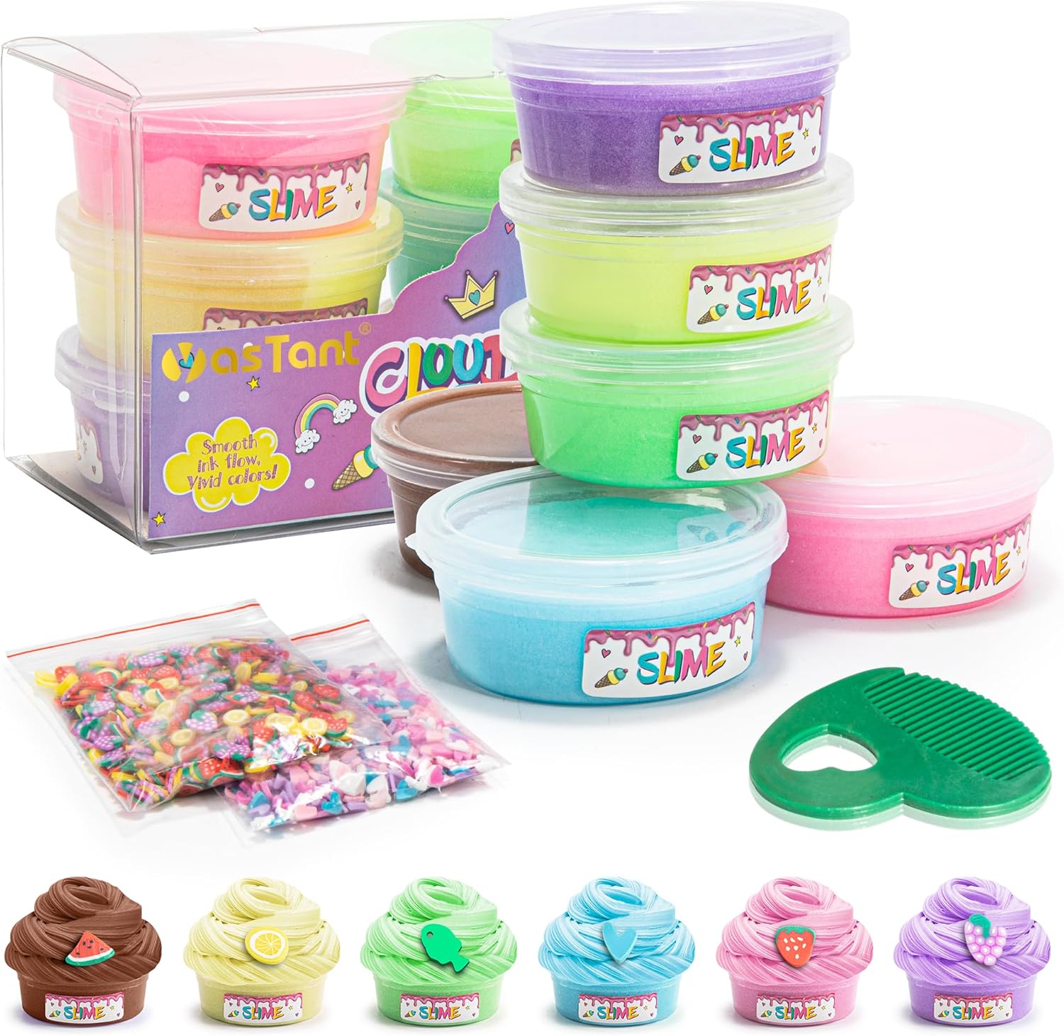 YasTant Slime Kit for Girls and Boys, Safe and Fluffy Slime for Kids, Stress Relief Kids Slime Kits for Toddlers, Stretchy Butter Slime Pack of 6