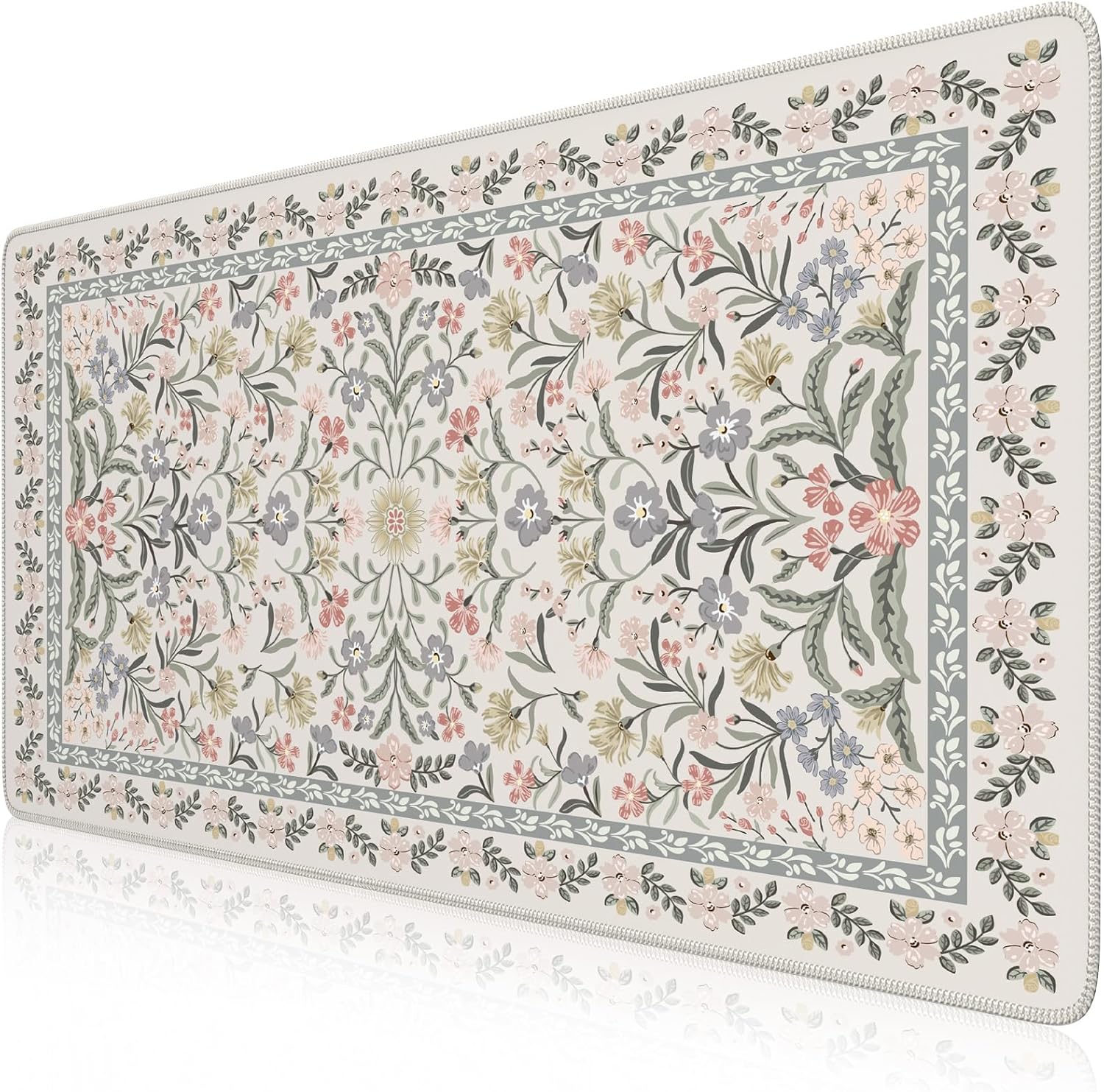 iCasso Desk Matt for Desktop, Cute Desk Pad Mat, XXL Large Mouse Pad, Anti-Slip Big Mousepad with Stitched Edges, Keyboard Pad for Computer(Gray Floral)