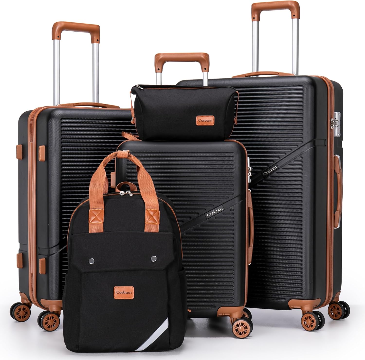 Cosbarn Luggage Sets 5 Piece Suitcases with Wheels, Suitcase Set ABS Hard Case Luggage with TSA Lock Spinner Wheels Durable Travel Luggage (5-Piece Set(20"\/24"\/28"))
