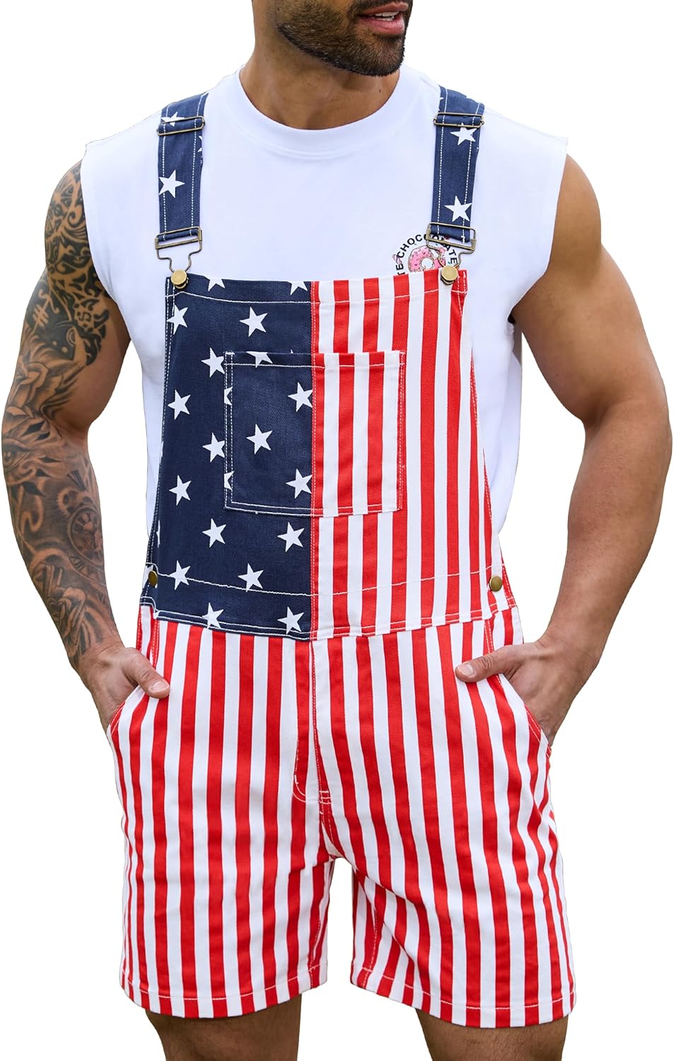 Odefou Bib Overalls for Men Shorts Romper Festival Jumpsuits Fashion Coveralls