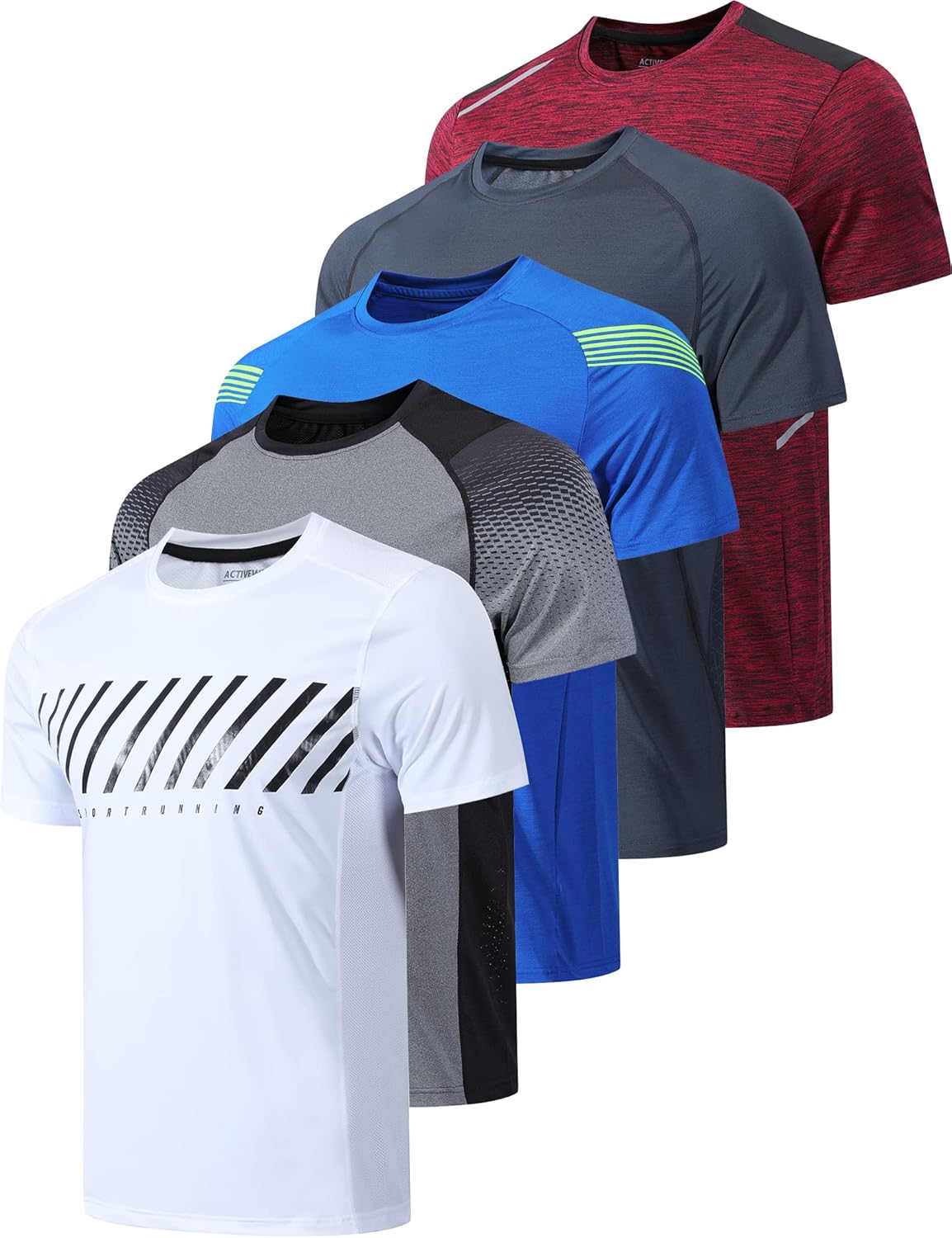 5 Pack Men\u2019s Active Quick Dry Crew Neck T Shirts | Athletic Running Gym Workout Short Sleeve Tee Tops Bulk