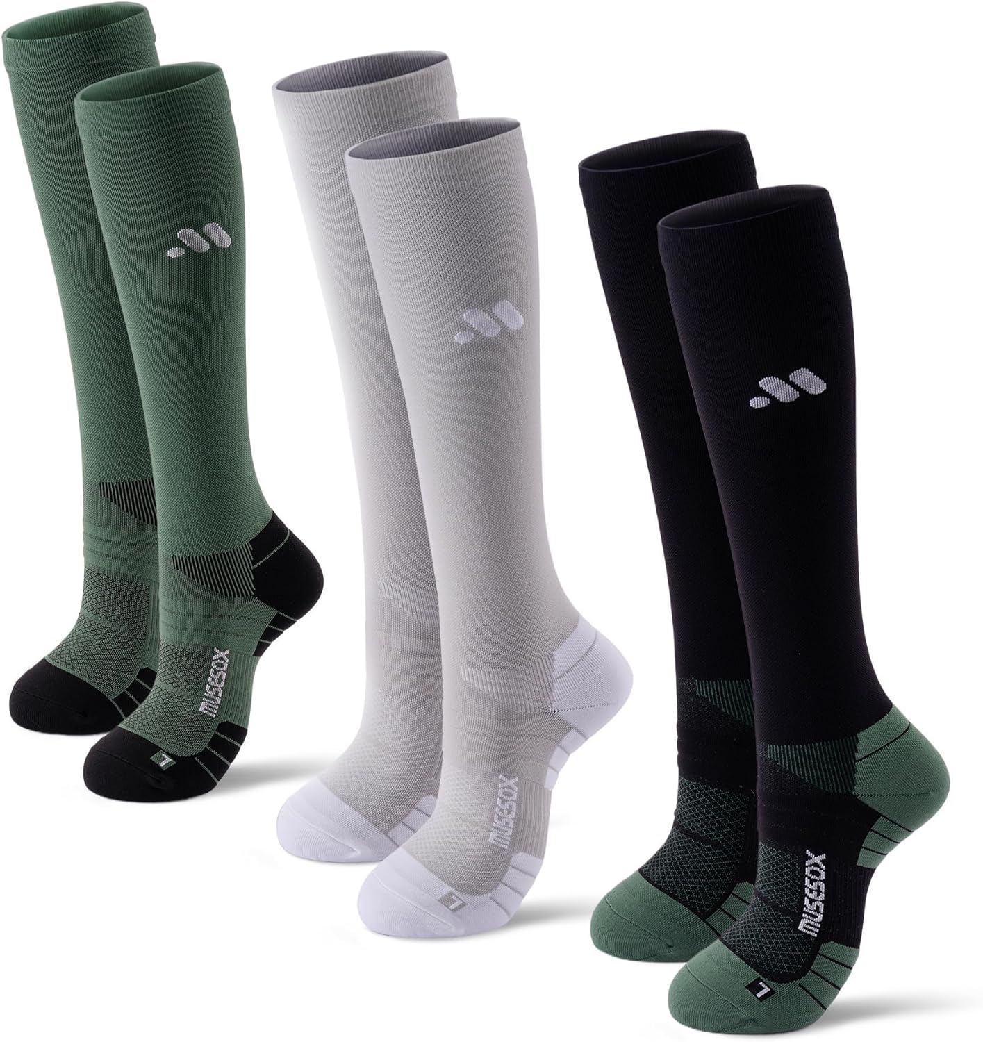 musesox Compression Socks for Women and Men,Knee High 15-20mmHg Graduated Support(3 Pairs) Best for Nurses,Pregnant,Travel