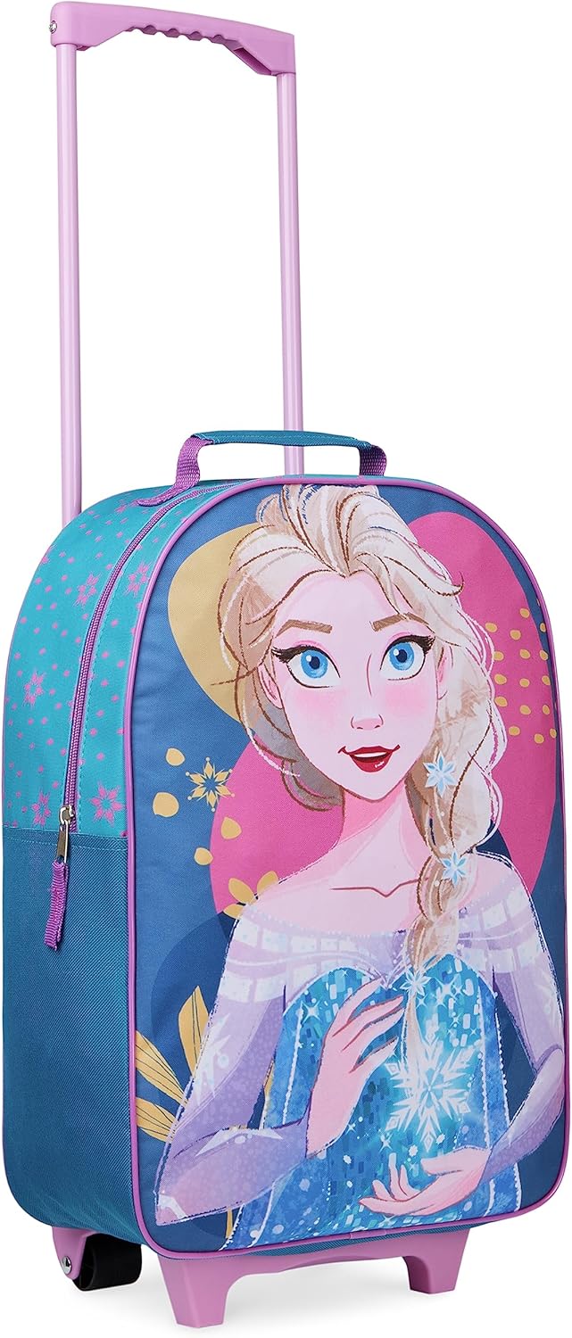 Disney Kids Rolling Luggage 16.0×11.6 in, 16\u2011L Carry\u2011On Suitcase with Wheels, Foldable Lightweight Travel Bag, Gifts for Kids (Blue Elsa)