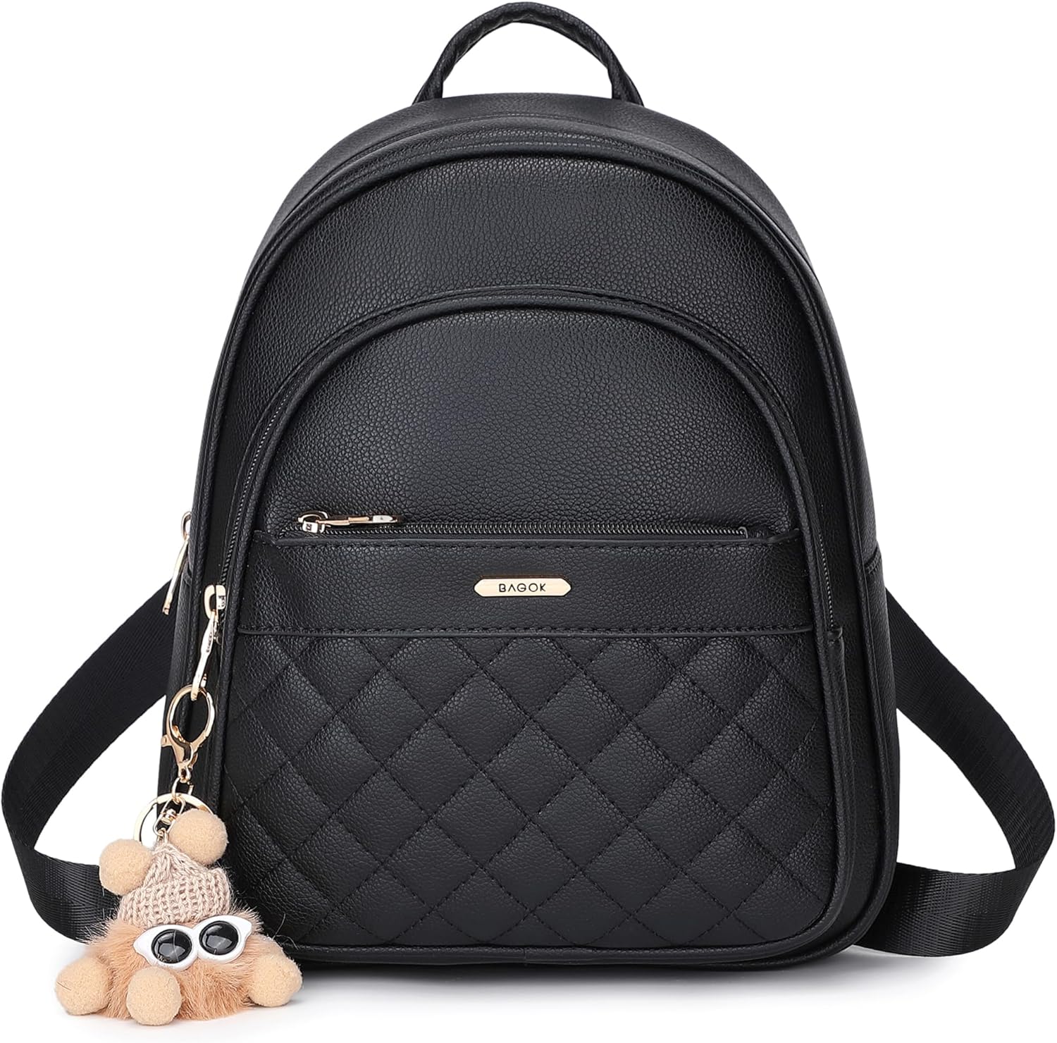 BAGOK Mini Leather Backpack Purse for Women, Small Backpack Purse with Cartoon Charm, Cute Fashion Bag for Girls