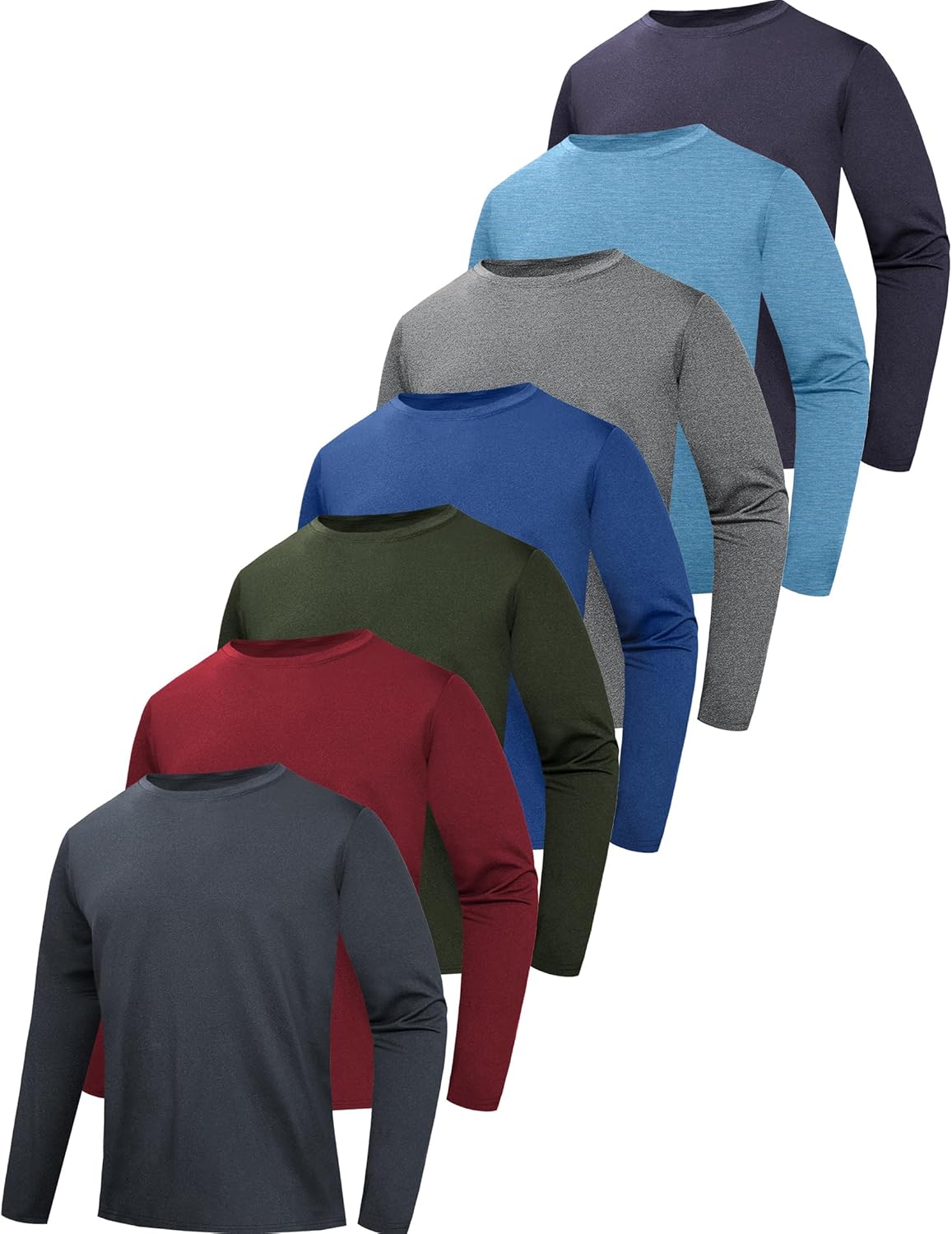 6\/7 Pack Men's Quick Dry Long Sleeve Shirts UPF 50+ UV Sun Protection SPF Shirt Moisture Wicking T-Shirt for Casual Workout