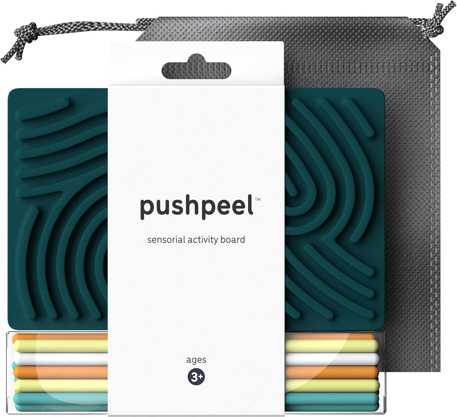 Pushpeel Sensory Activity Board: Silicone Fidget Toy for Calming, Stress, Anxiety, ADHD &amp; Autism | Silent, No Mess | Kids 3+ &amp; Adults | Includes Portable Travel Bag &amp; 11 Strings