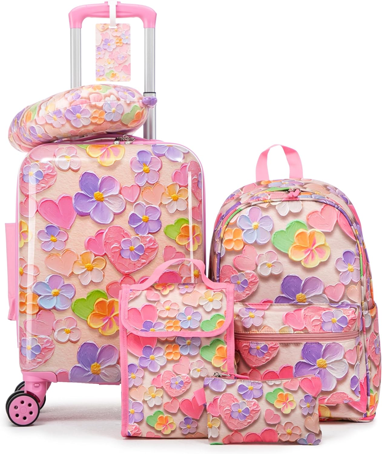 Rosamo Kid\u2019s Luggage Set 6 Piece Suitcase Set 16\u2019\u2019 Hardside Luggage with Spinner Wheels Girls Boys Carry on Luggage Travel Rolling Luggage Airline Approved